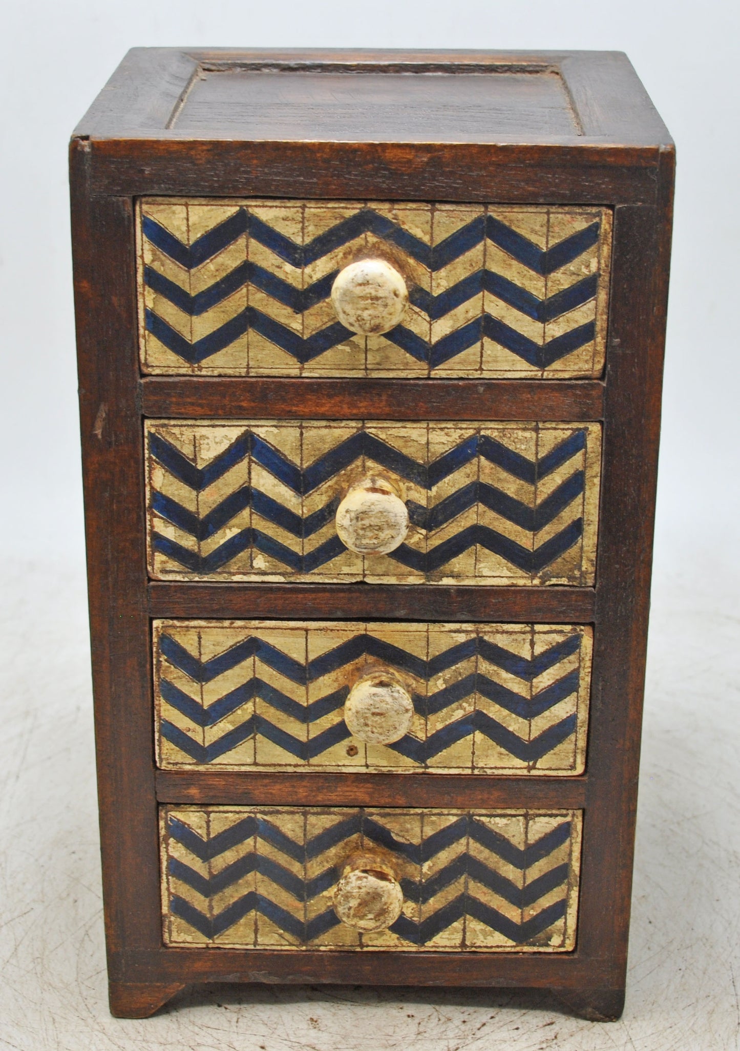 Vintage Wooden 4 Drawers Storage Box Original Old Hand Crafted