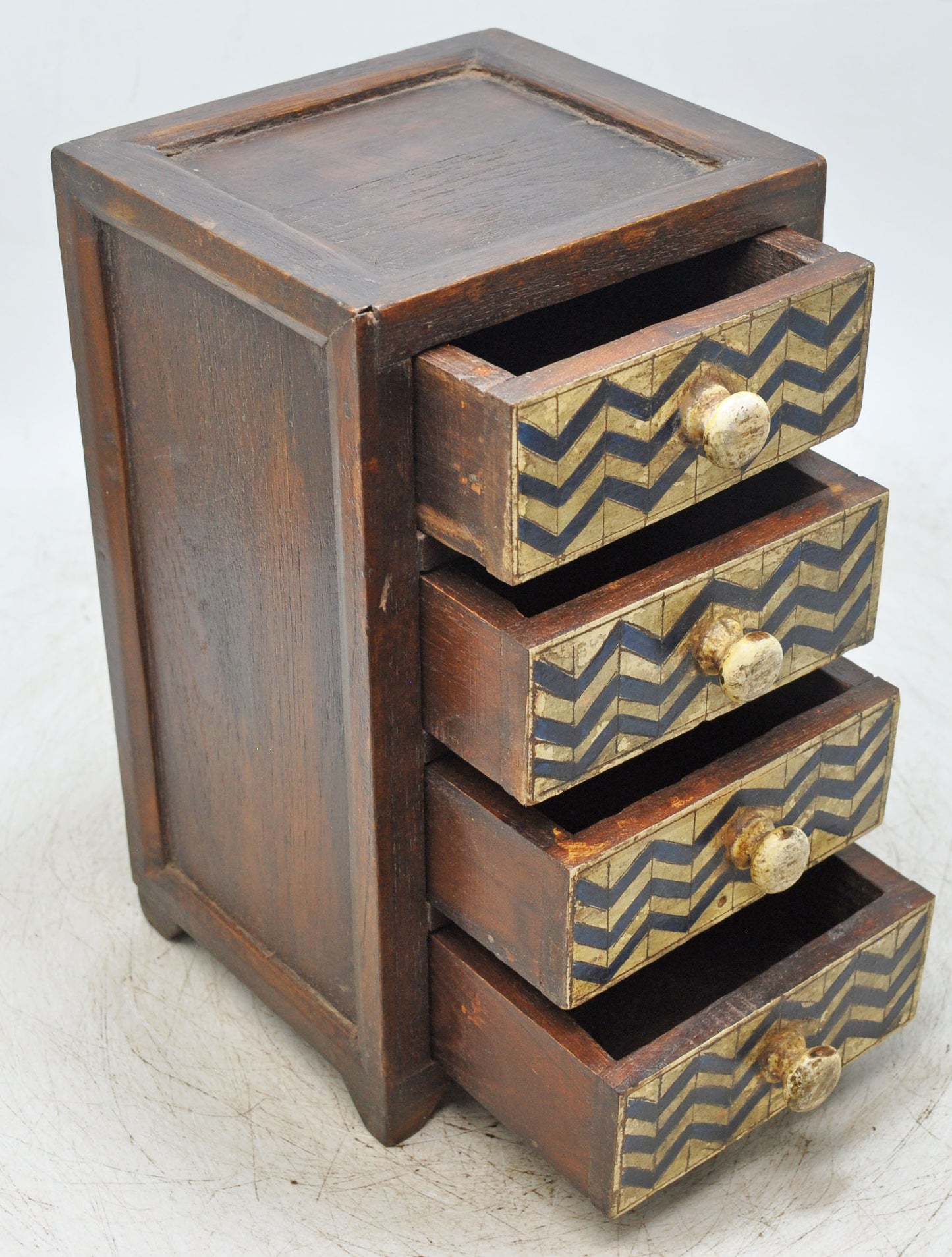 Vintage Wooden 4 Drawers Storage Box Original Old Hand Crafted