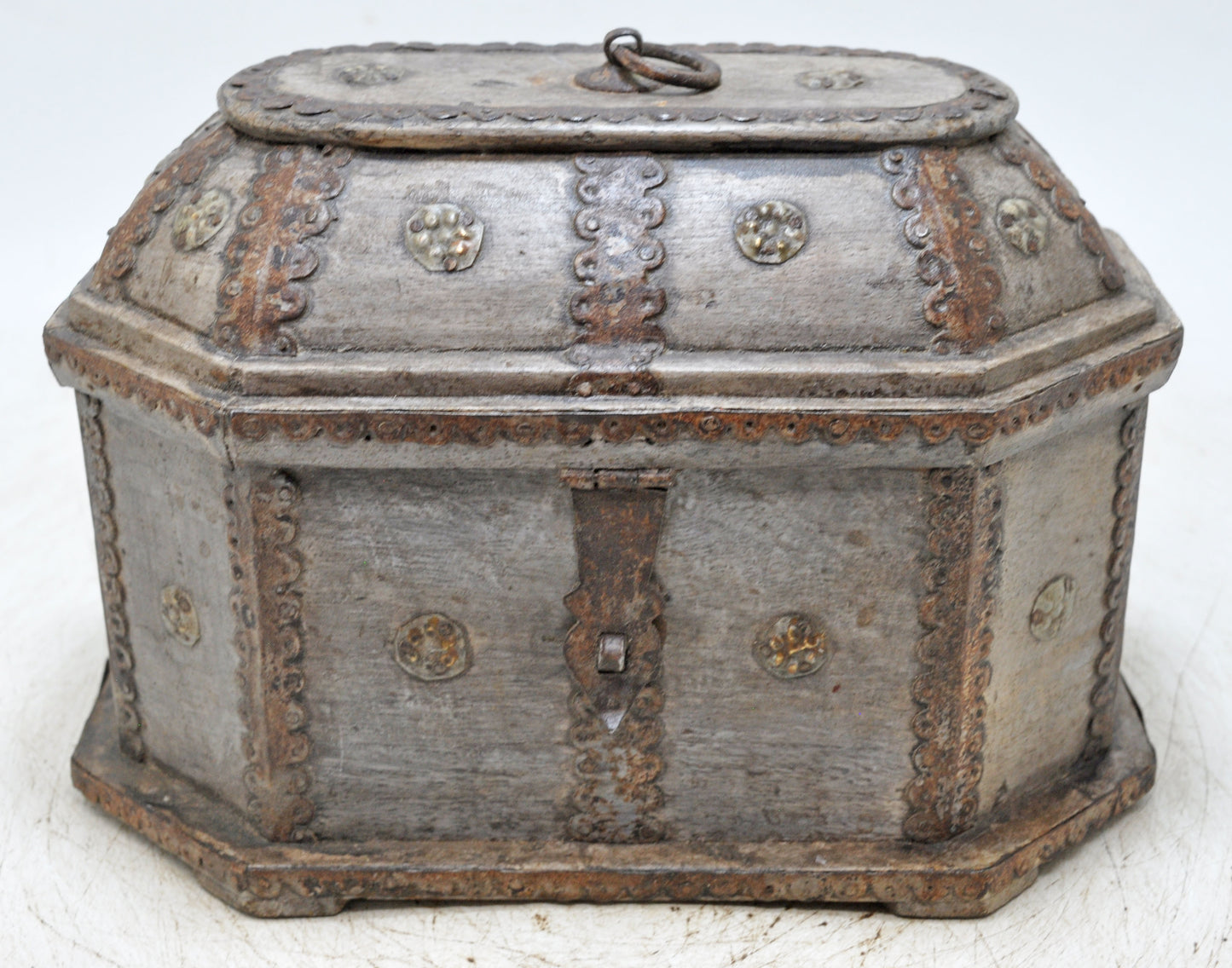 Vintage Wooden Dome Shaped Storage Box Original Old Hand Crafted Metal Fitted