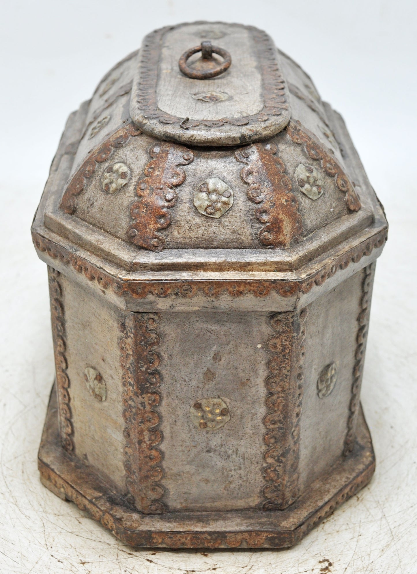 Vintage Wooden Dome Shaped Storage Box Original Old Hand Crafted Metal Fitted