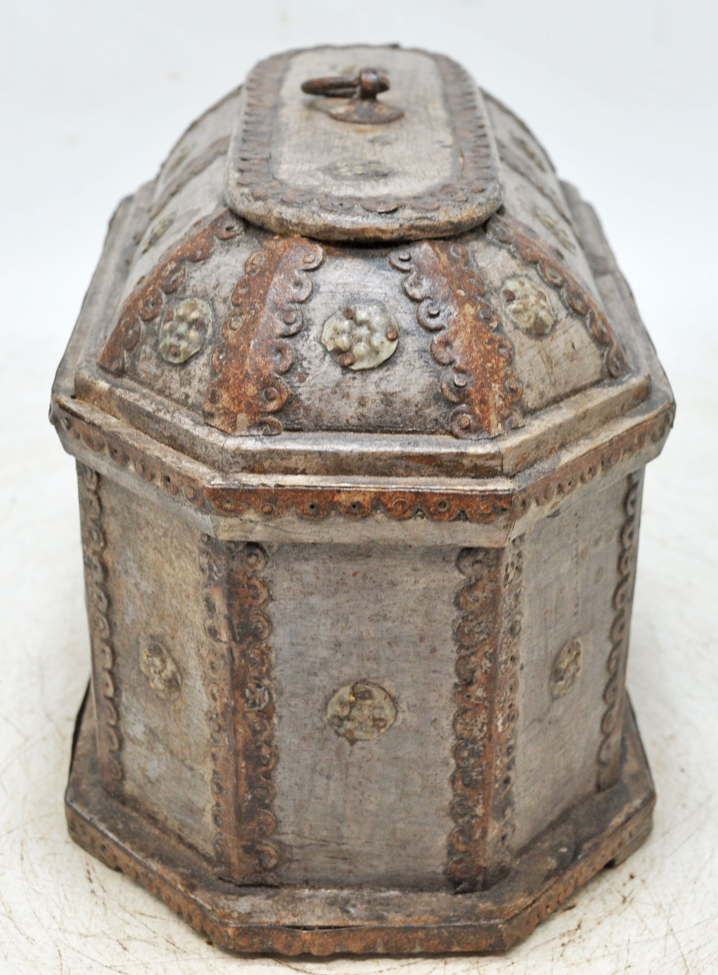 Vintage Wooden Dome Shaped Storage Box Original Old Hand Crafted Metal Fitted