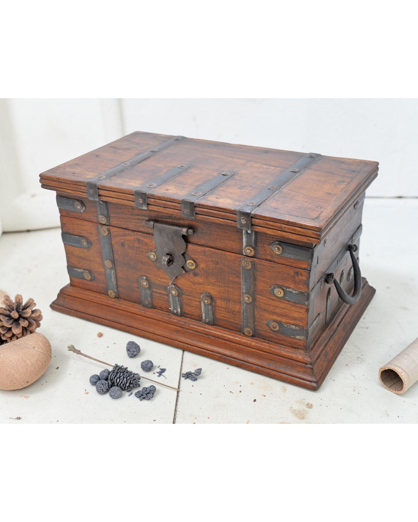 Vintage Wooden Storage Box Original Old Hand Crafted Metal Fitted