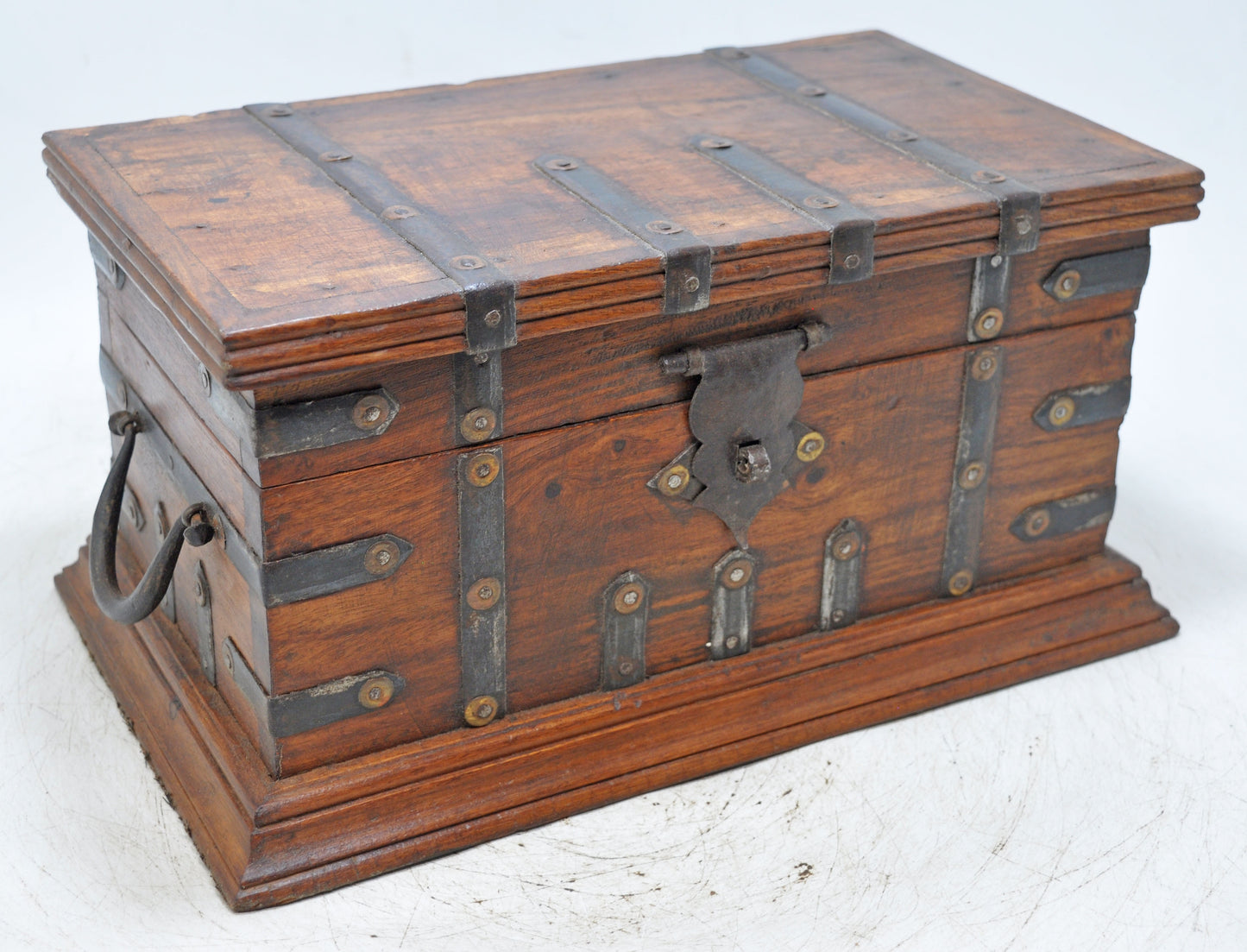 Vintage Wooden Storage Box Original Old Hand Crafted Metal Fitted