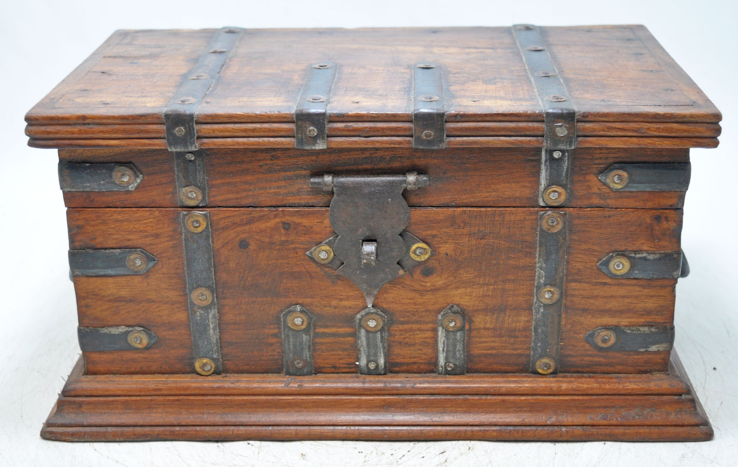 Vintage Wooden Storage Box Original Old Hand Crafted Metal Fitted