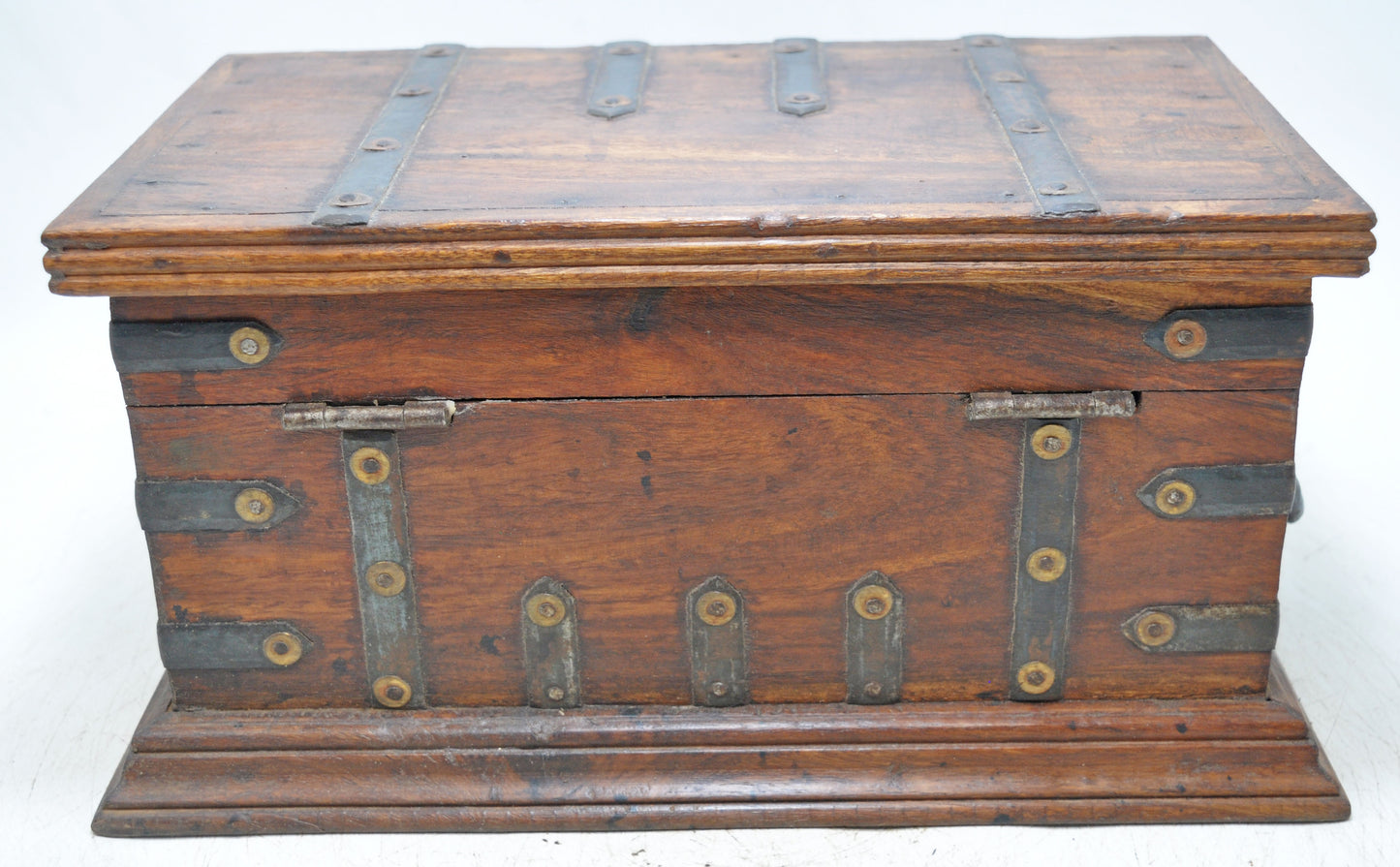 Vintage Wooden Storage Box Original Old Hand Crafted Metal Fitted