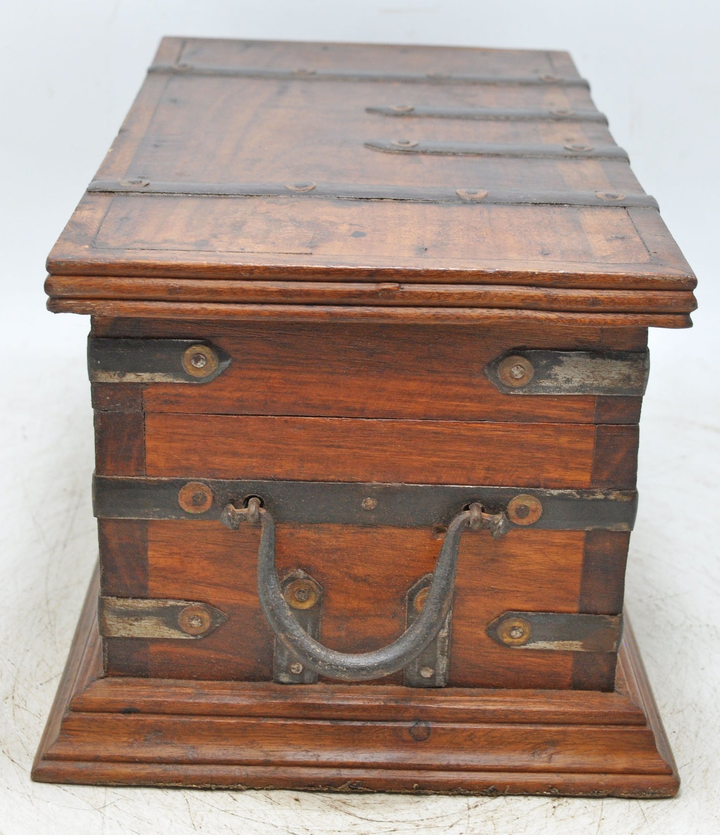Vintage Wooden Storage Box Original Old Hand Crafted Metal Fitted