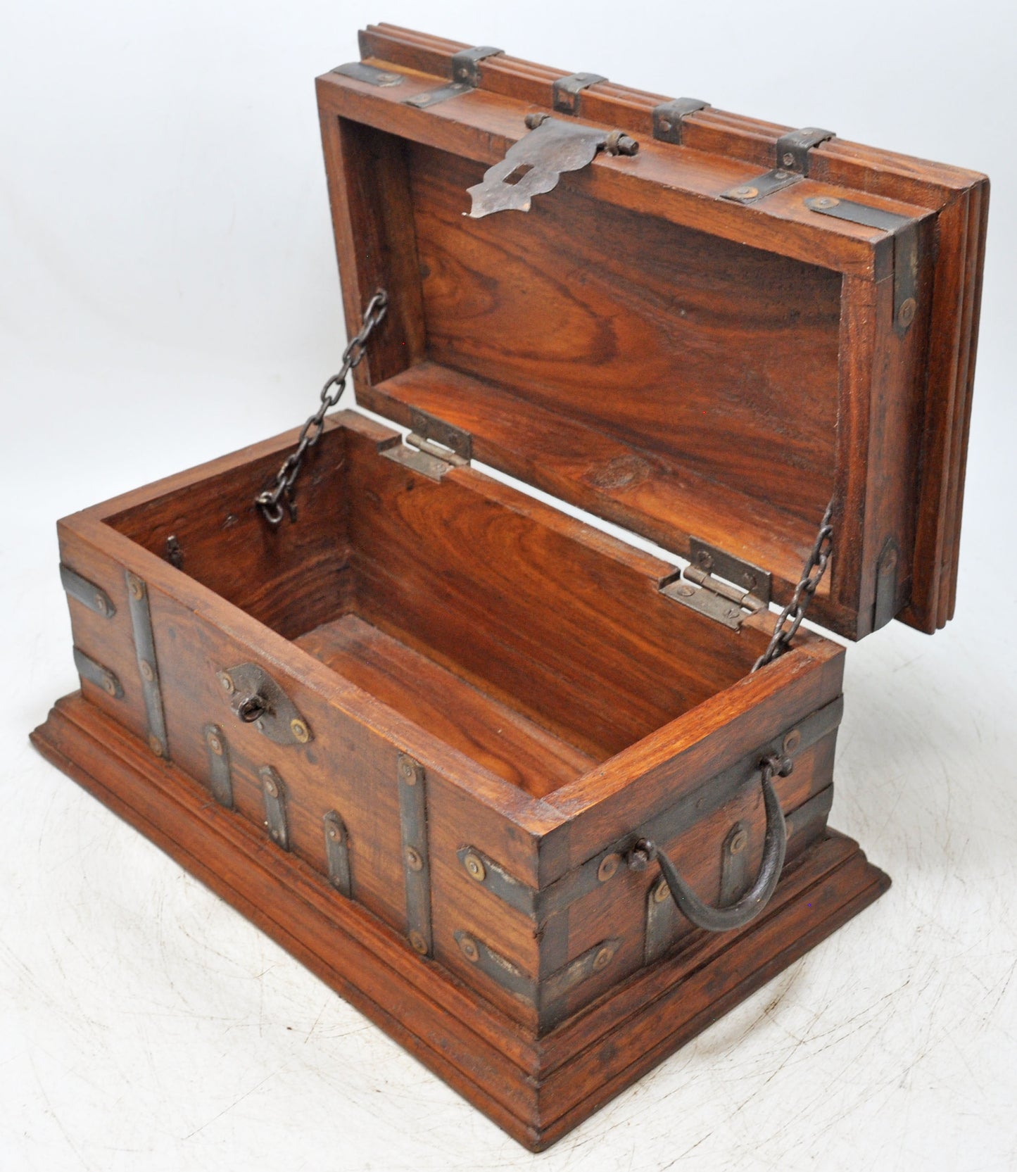 Vintage Wooden Storage Box Original Old Hand Crafted Metal Fitted
