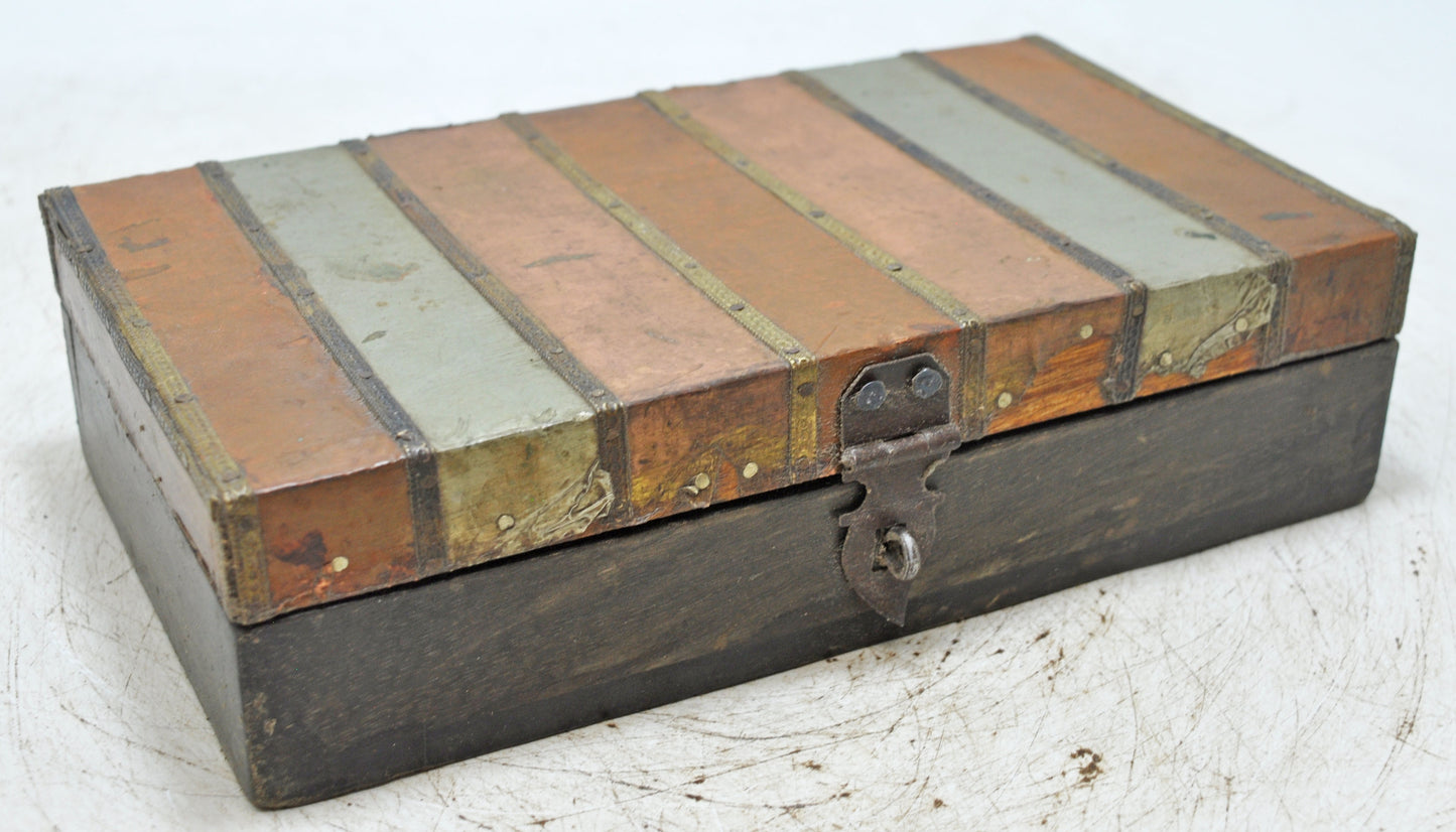 Vintage Wooden Storage Box Original Old Hand Crafted Brass Metal Fitted