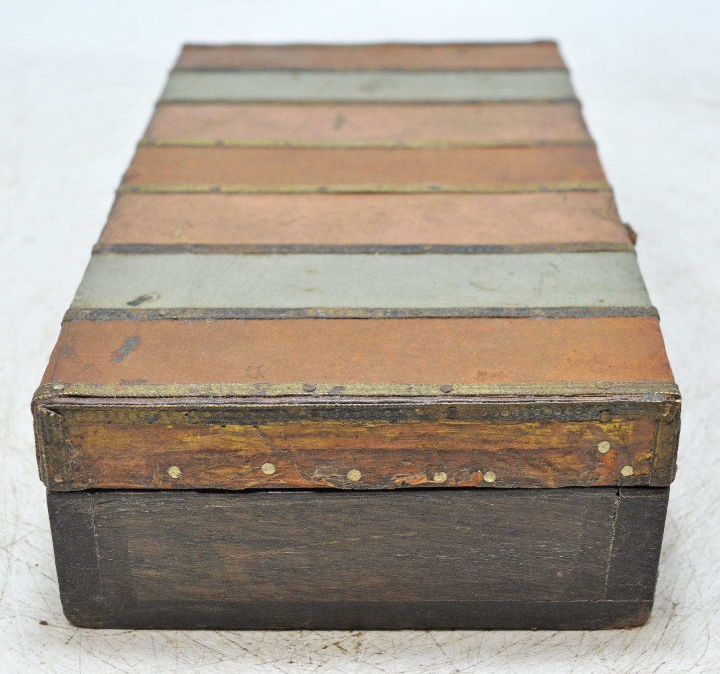 Vintage Wooden Storage Box Original Old Hand Crafted Brass Metal Fitted