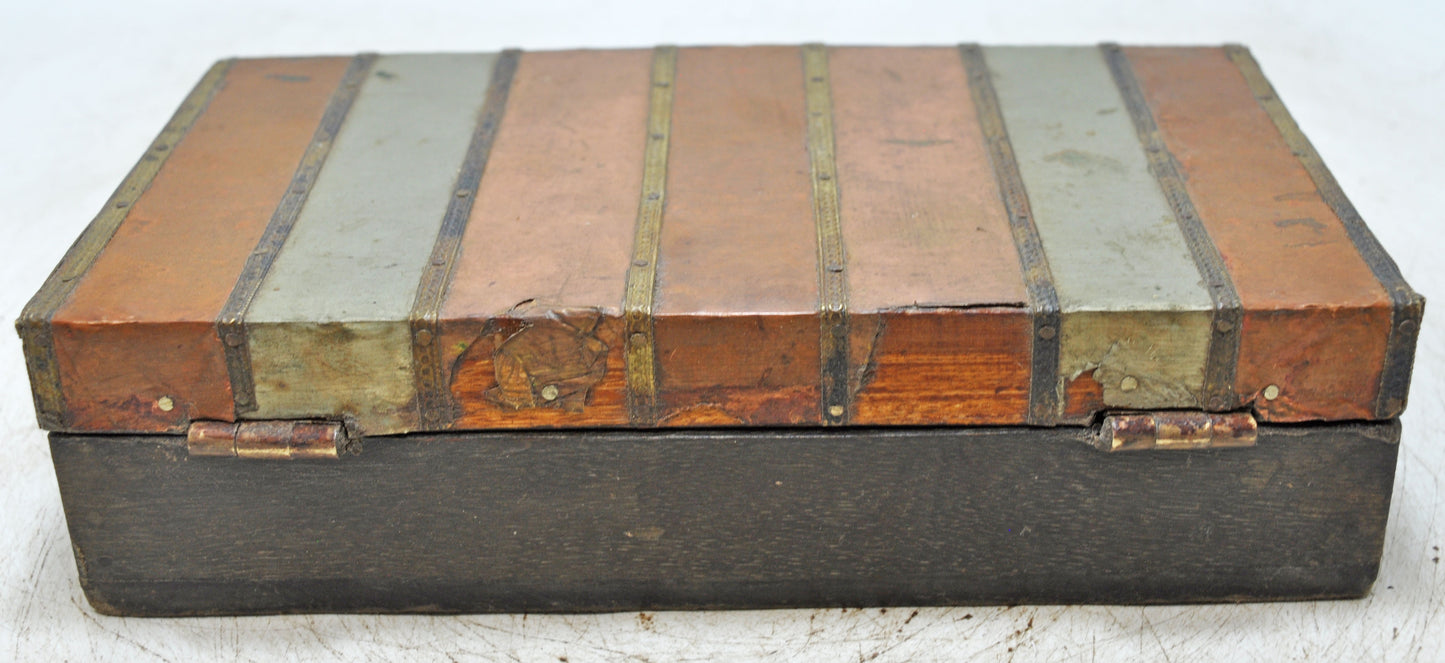 Vintage Wooden Storage Box Original Old Hand Crafted Brass Metal Fitted