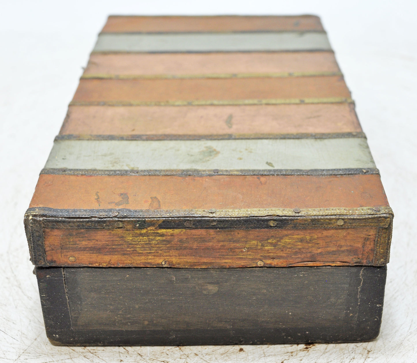 Vintage Wooden Storage Box Original Old Hand Crafted Brass Metal Fitted