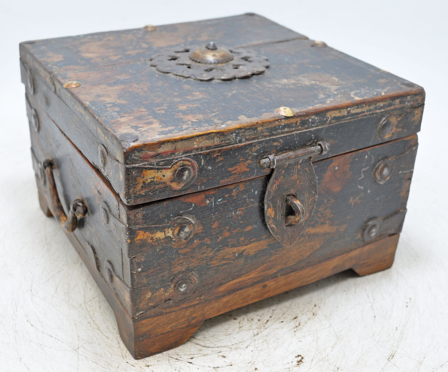 Vintage Wooden Square Storage Box Original Old Hand Crafted Rustic Painted