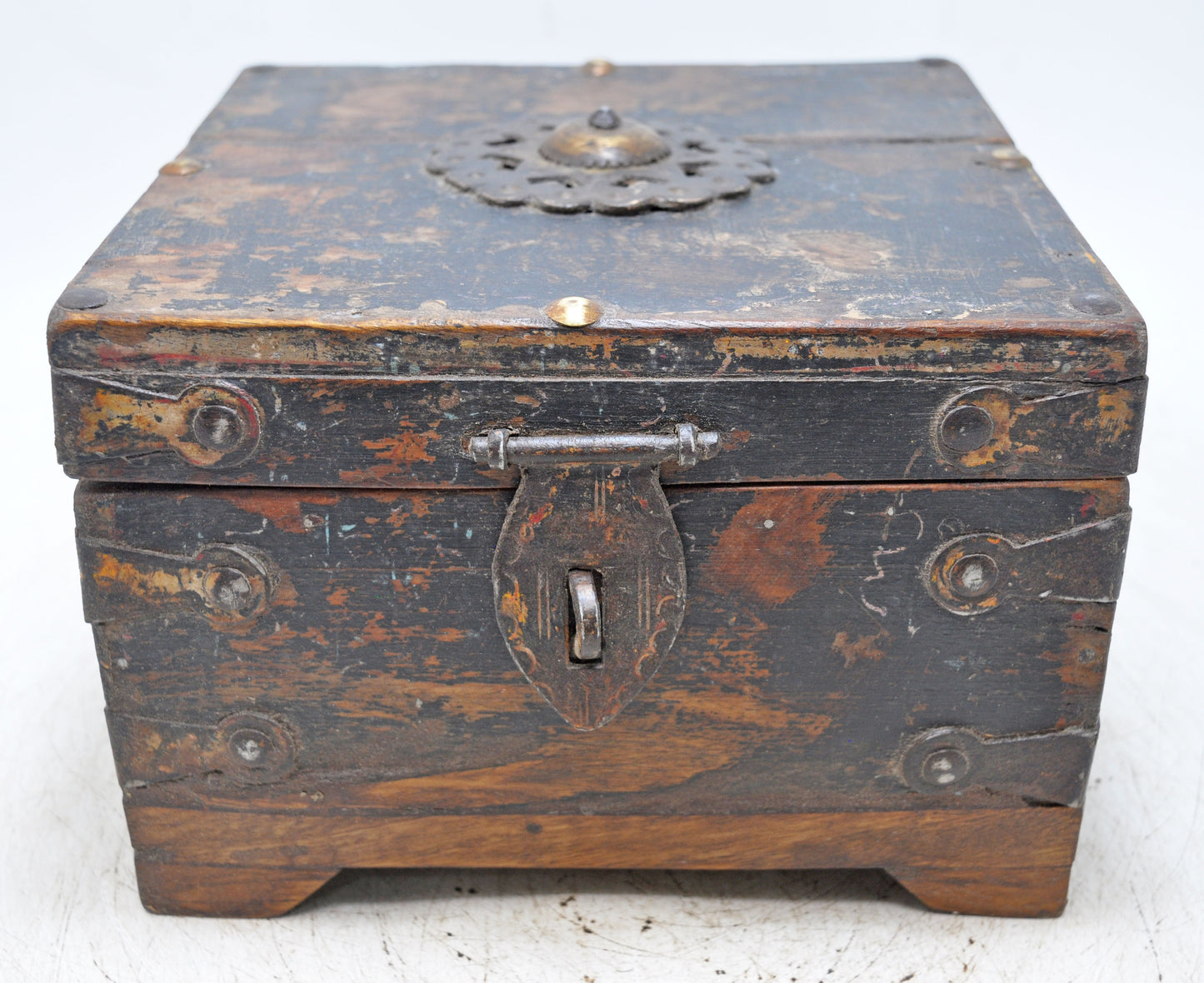 Vintage Wooden Square Storage Box Original Old Hand Crafted Rustic Painted