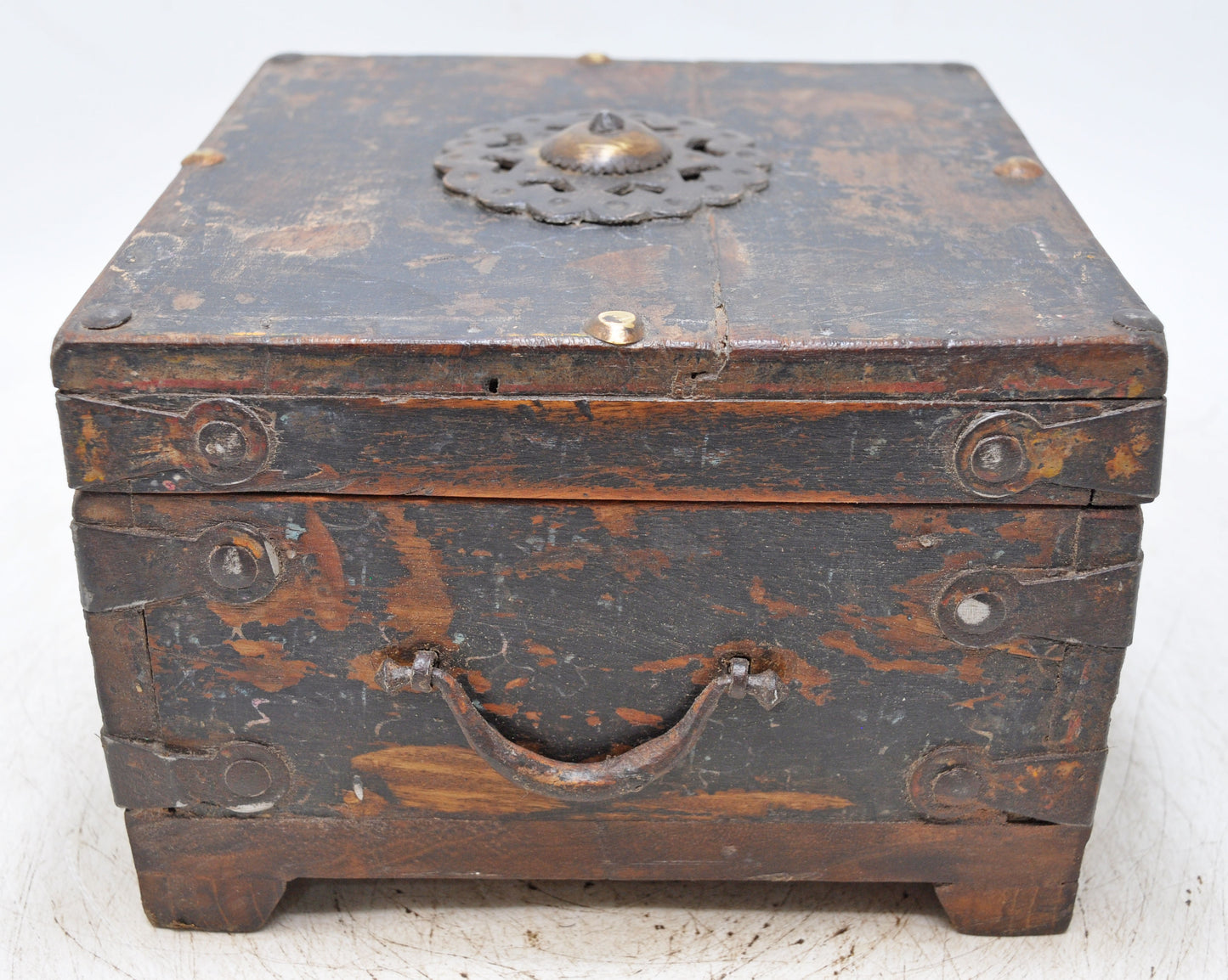 Vintage Wooden Square Storage Box Original Old Hand Crafted Rustic Painted