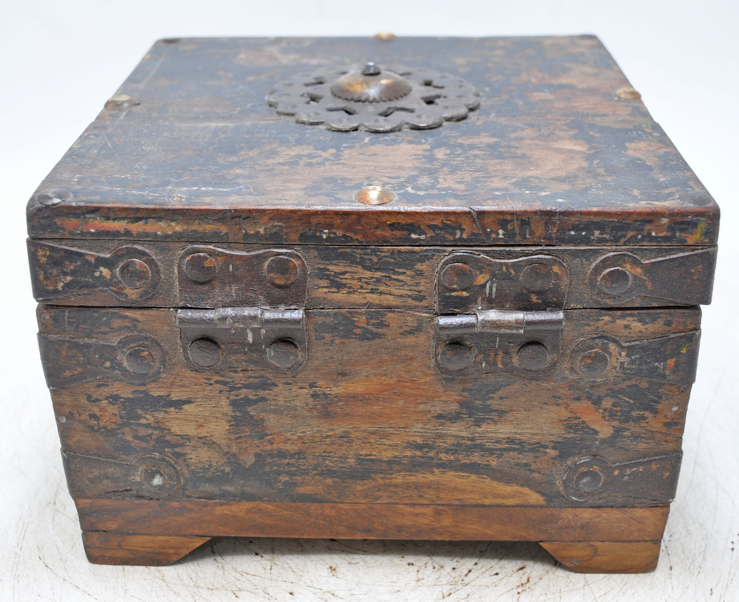 Vintage Wooden Square Storage Box Original Old Hand Crafted Rustic Painted