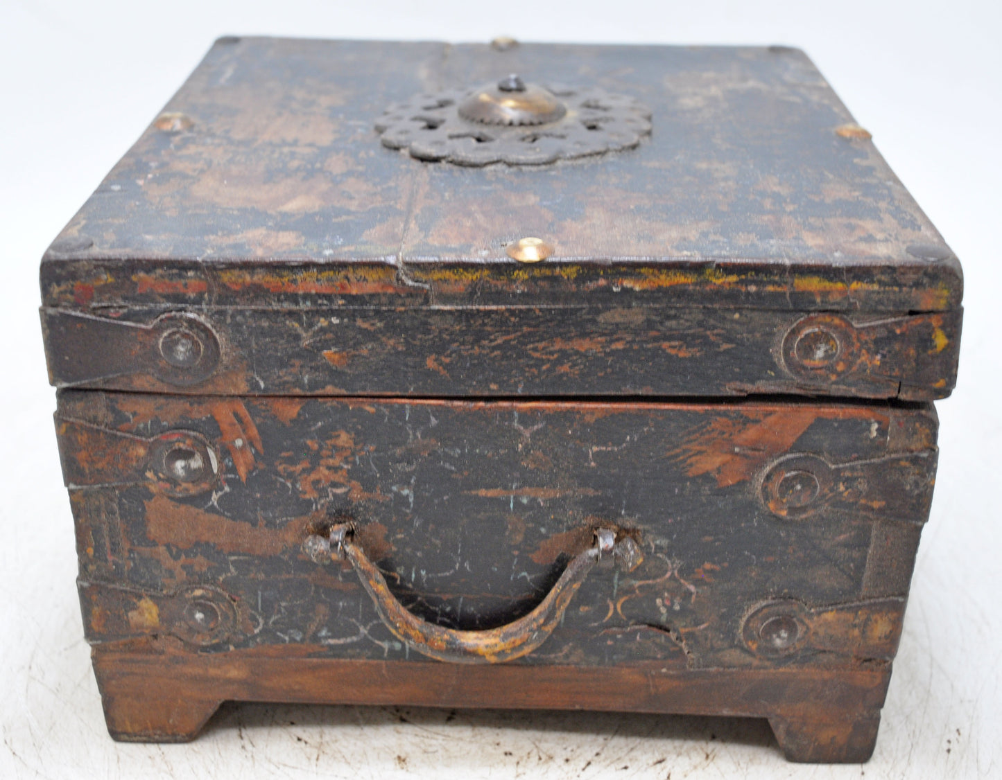 Vintage Wooden Square Storage Box Original Old Hand Crafted Rustic Painted