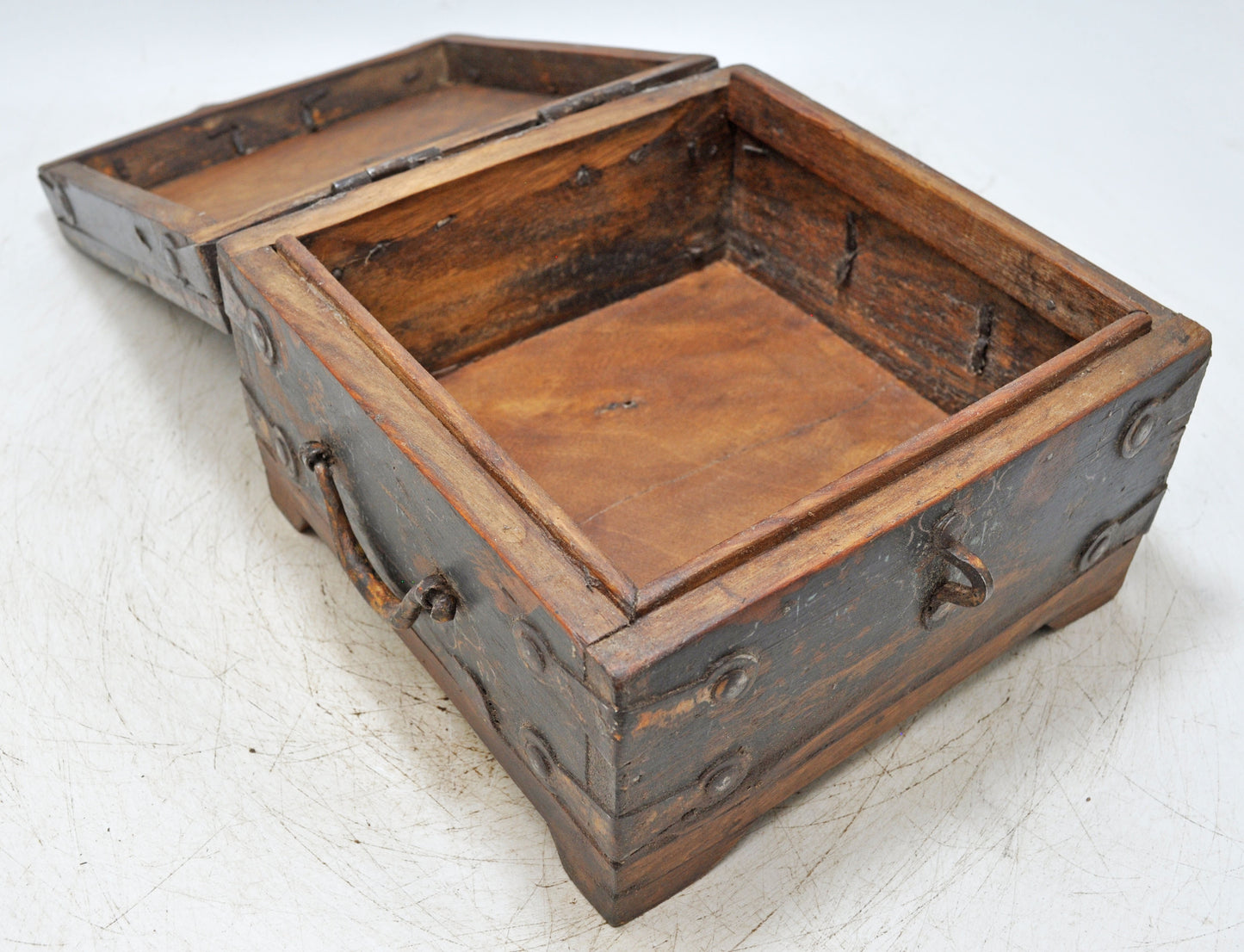 Vintage Wooden Square Storage Box Original Old Hand Crafted Rustic Painted