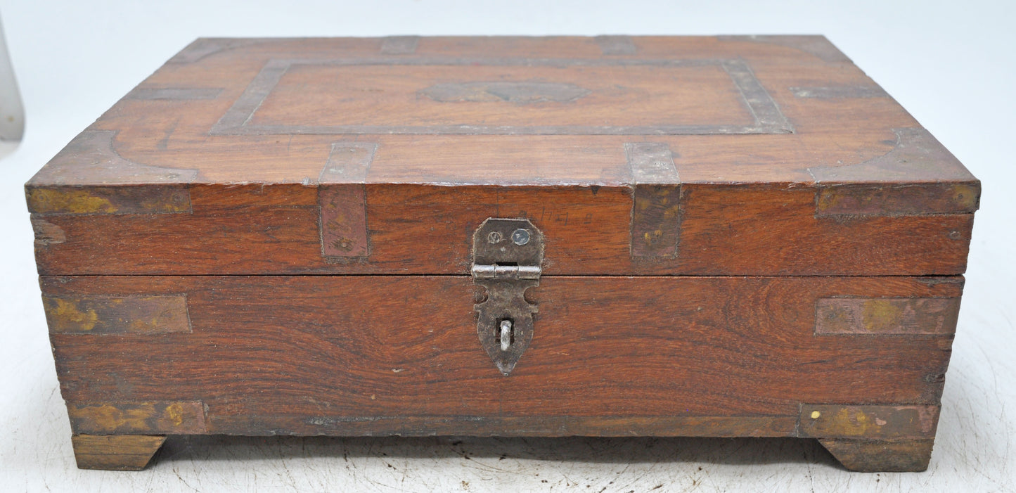 Vintage Wooden Storage Chest Box Original Old Hand Crafted Brass Fitted