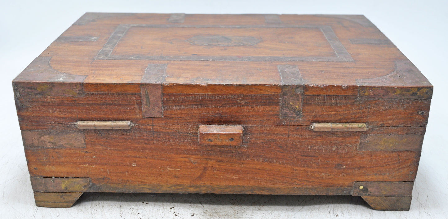 Vintage Wooden Storage Chest Box Original Old Hand Crafted Brass Fitted