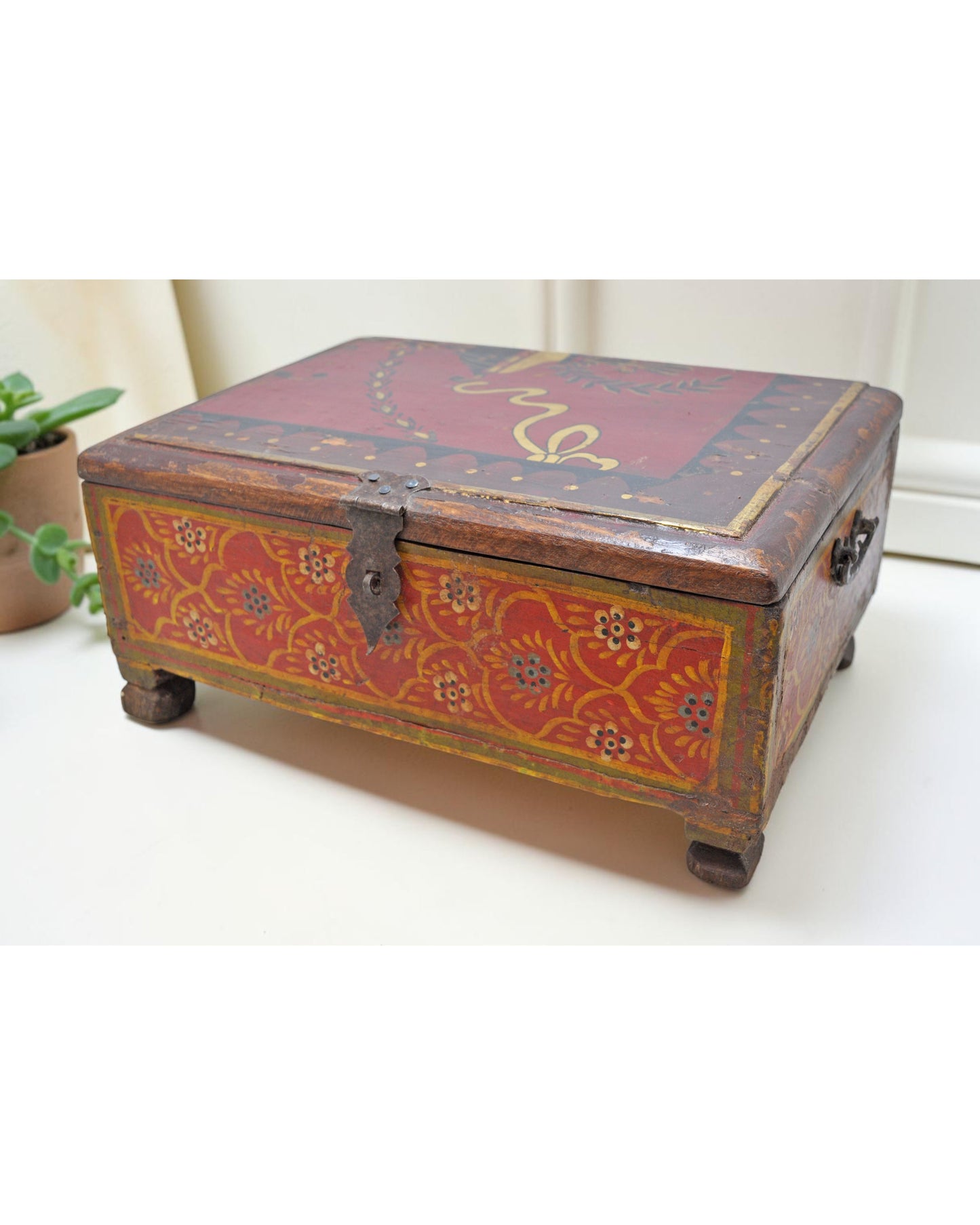Antique Wooden Storage Chest Box Original Old Fine Hand Painted
