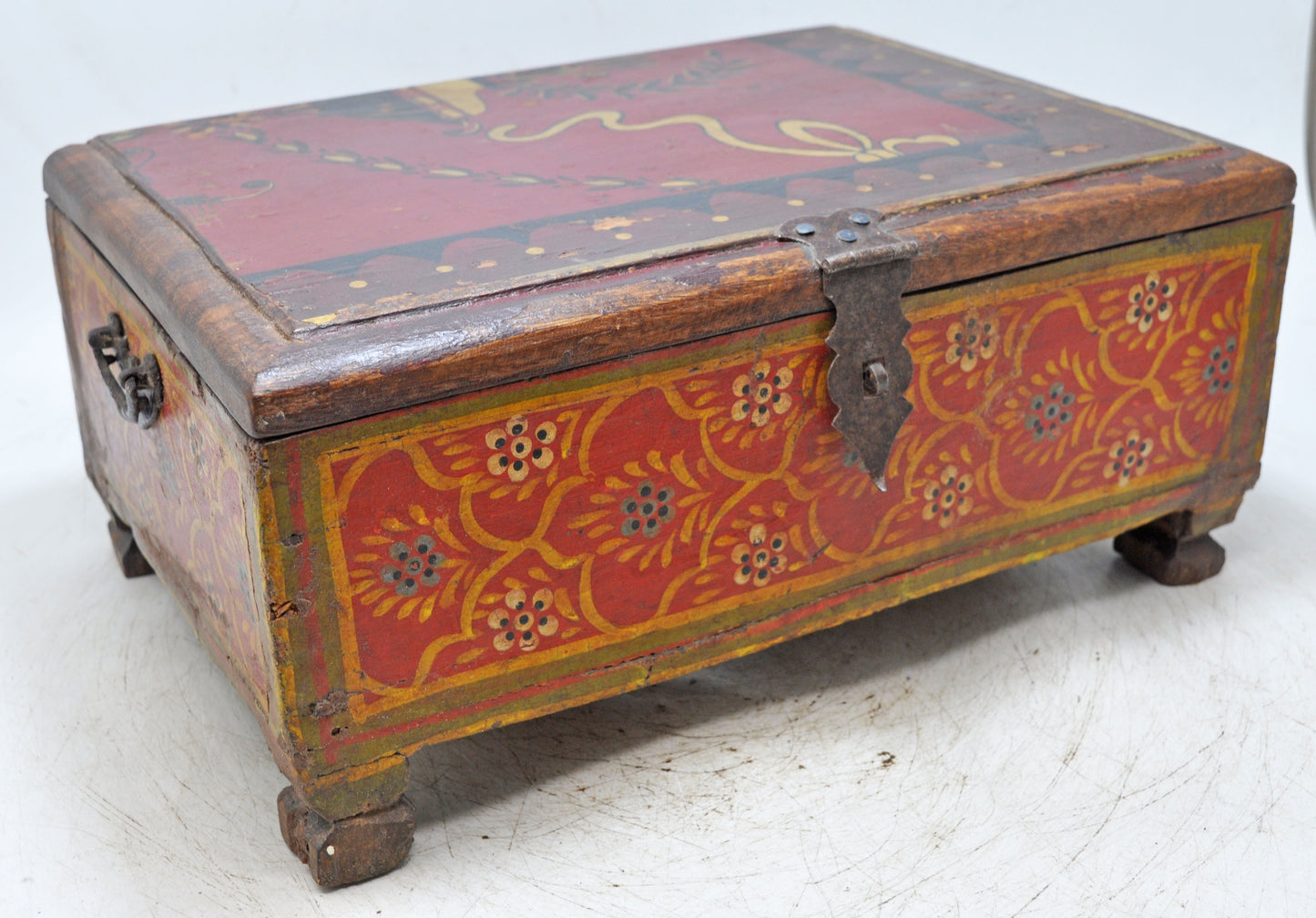 Antique Wooden Storage Chest Box Original Old Fine Hand Painted