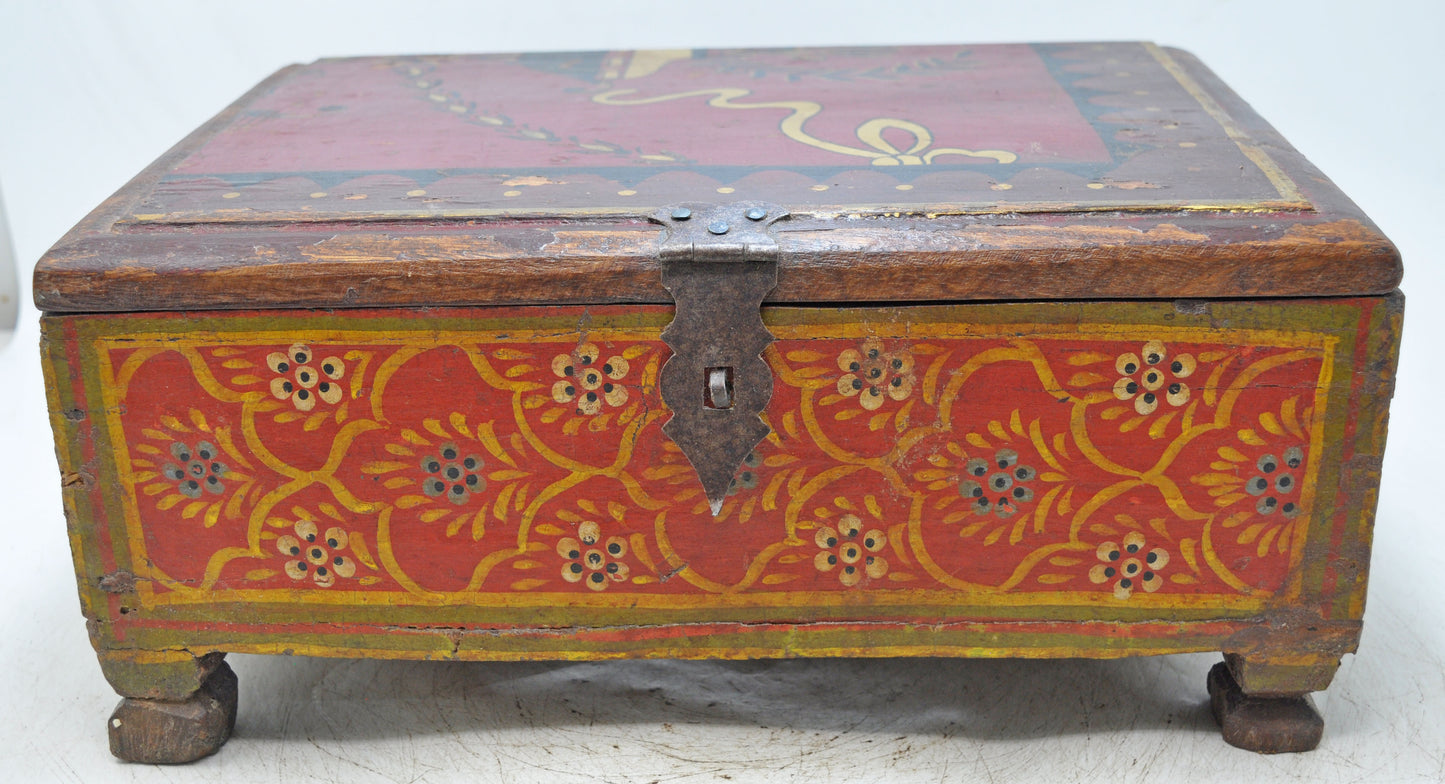 Antique Wooden Storage Chest Box Original Old Fine Hand Painted