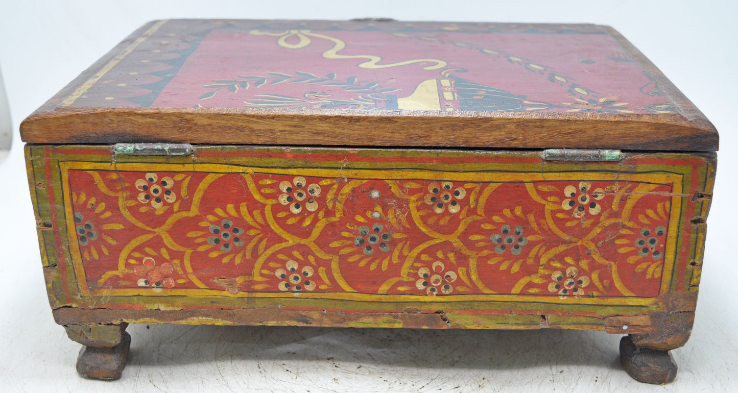 Antique Wooden Storage Chest Box Original Old Fine Hand Painted