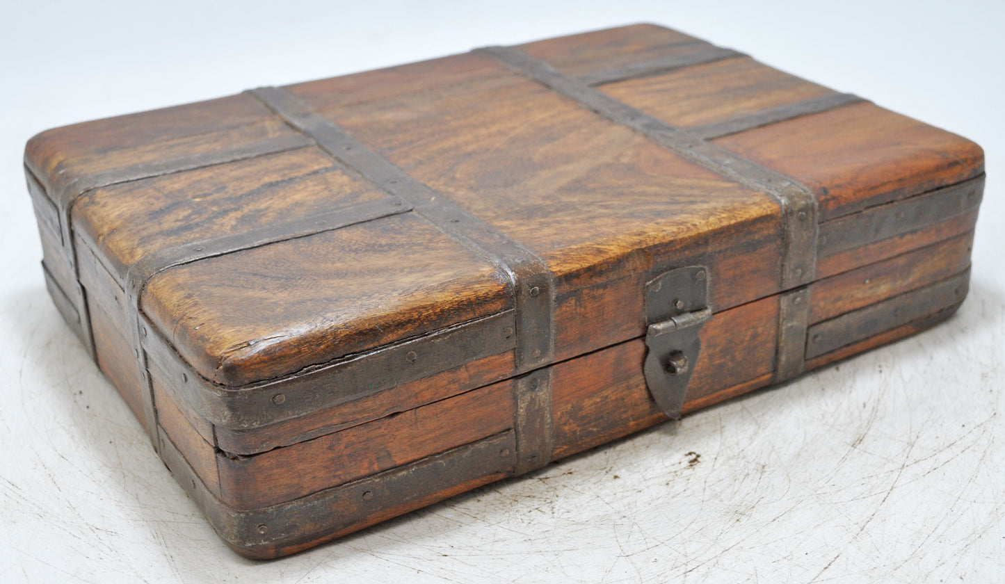 Vintage Wooden Large Briefcase Box Original Old Hand Crafted Metal Fitted