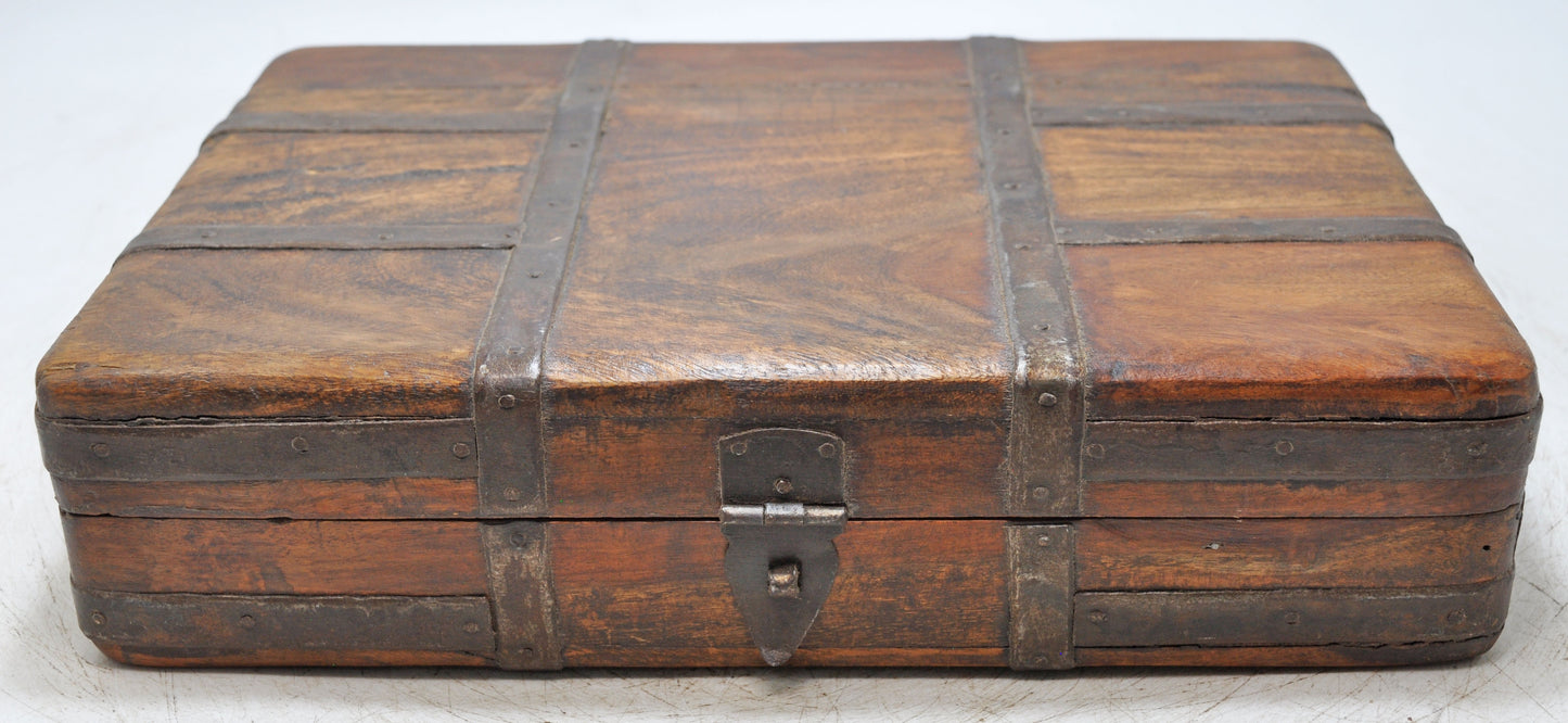 Vintage Wooden Large Briefcase Box Original Old Hand Crafted Metal Fitted