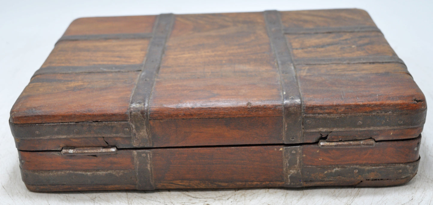Vintage Wooden Large Briefcase Box Original Old Hand Crafted Metal Fitted