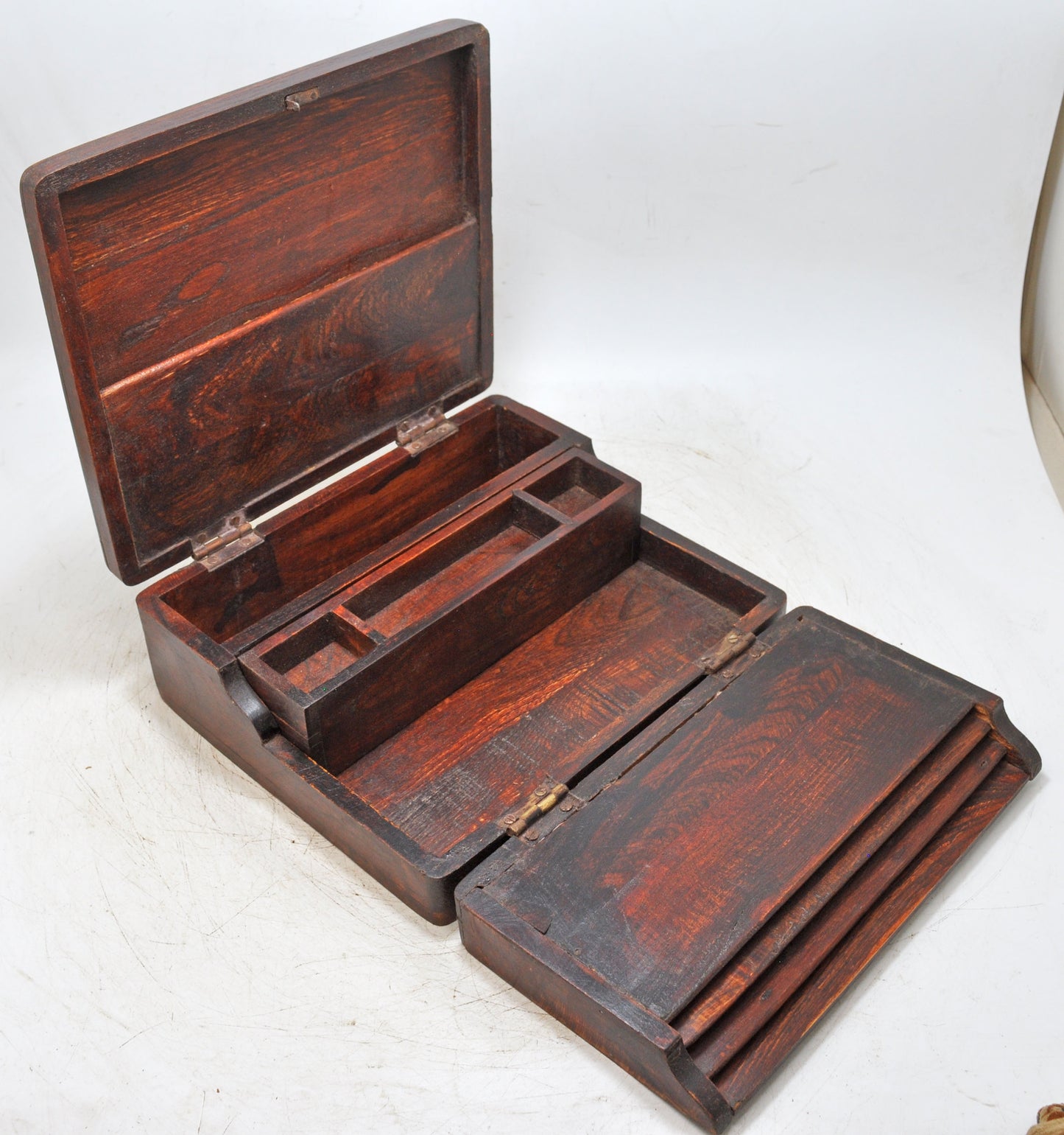 Antique Wooden Storage Chest Box Original Old Unique Interior Compartments