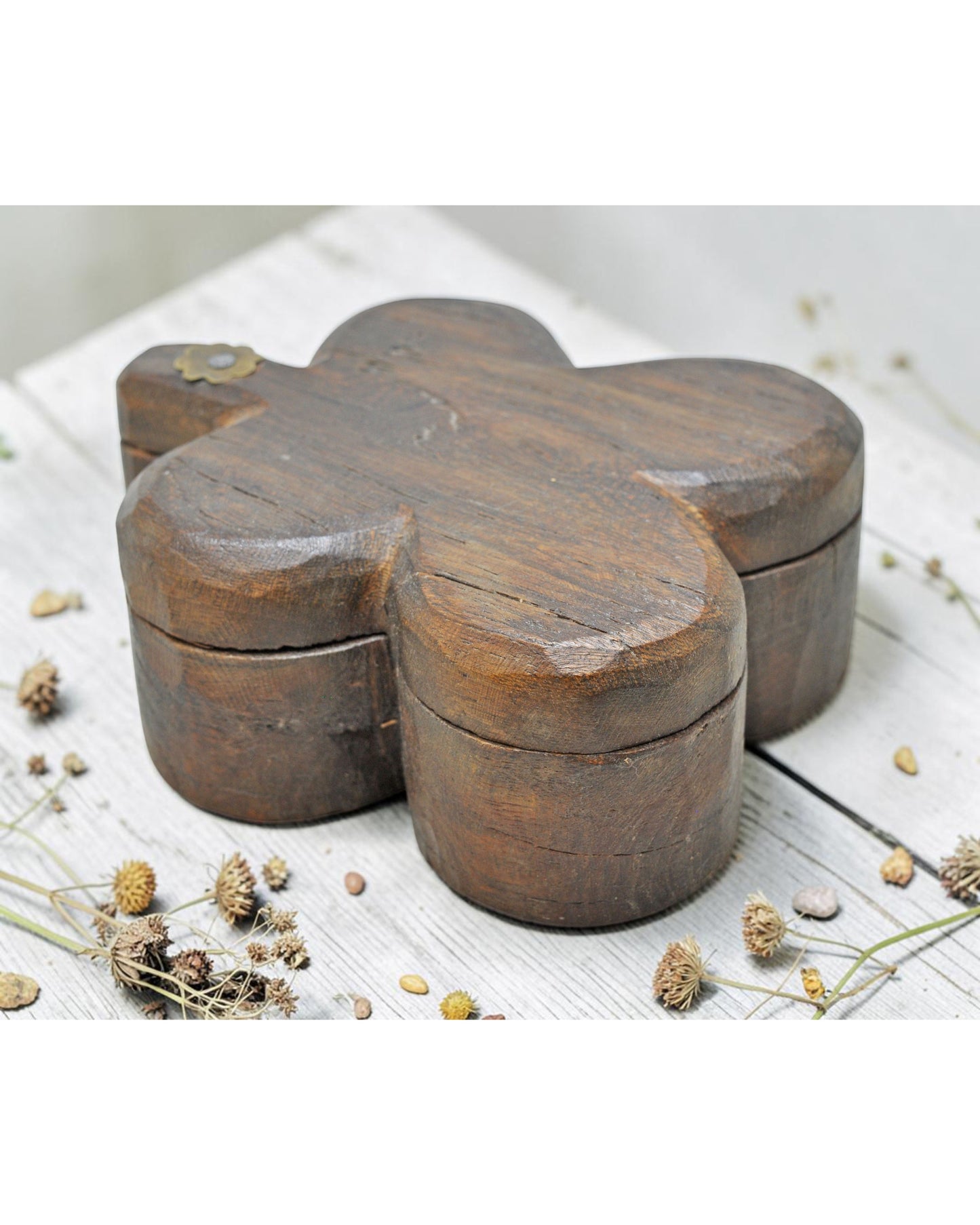 Antique Wooden Kitchenware Spice Box Original Old Hand Carved