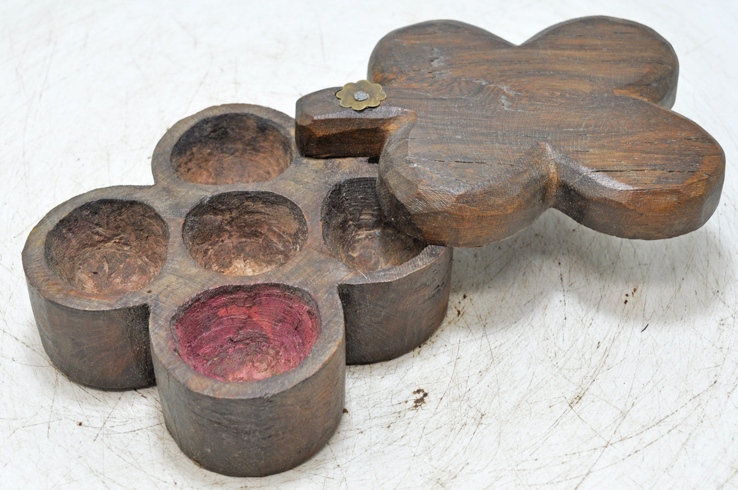 Antique Wooden Kitchenware Spice Box Original Old Hand Carved