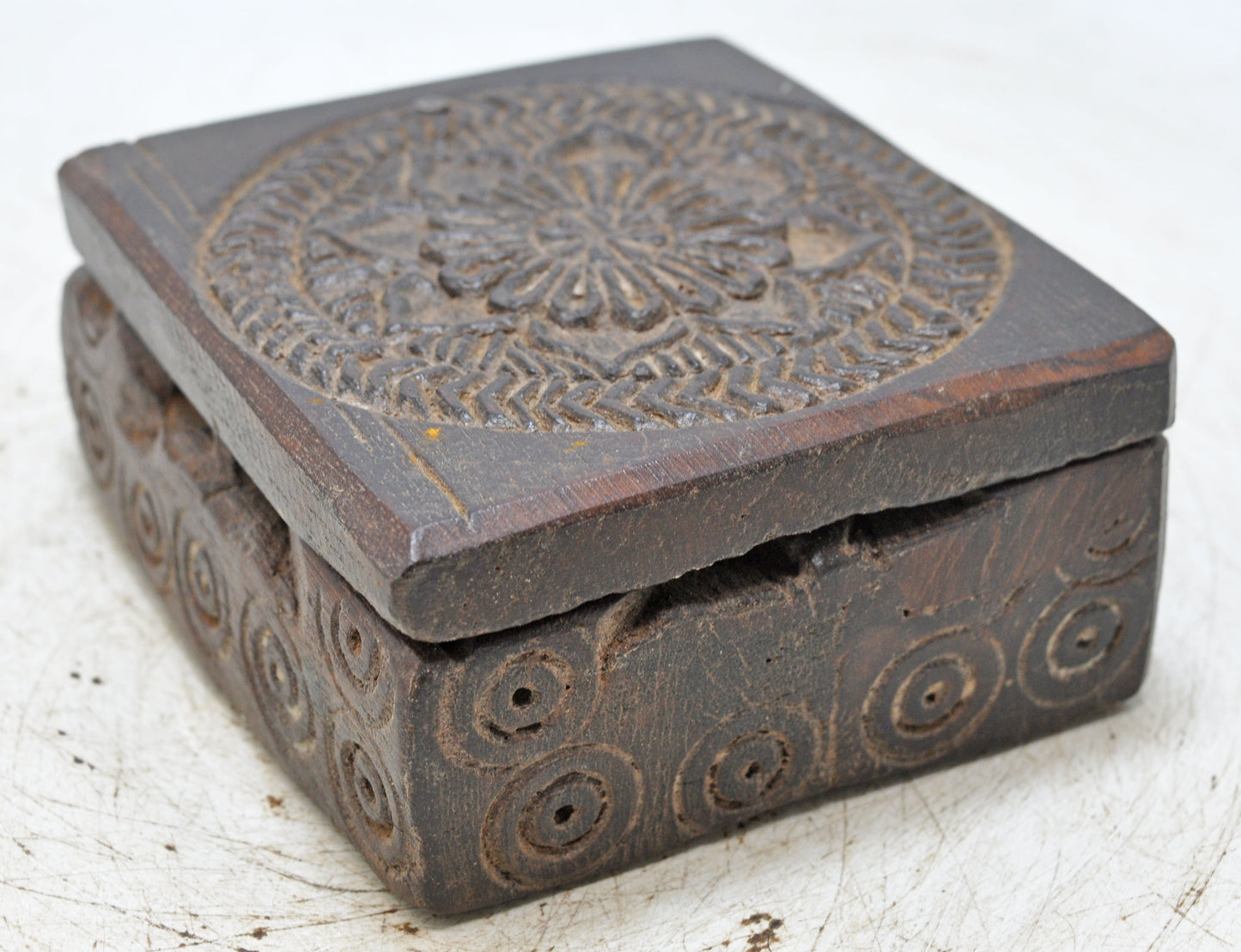 Antique Wooden Kitchenware Spice Box Original Old Hand Carved