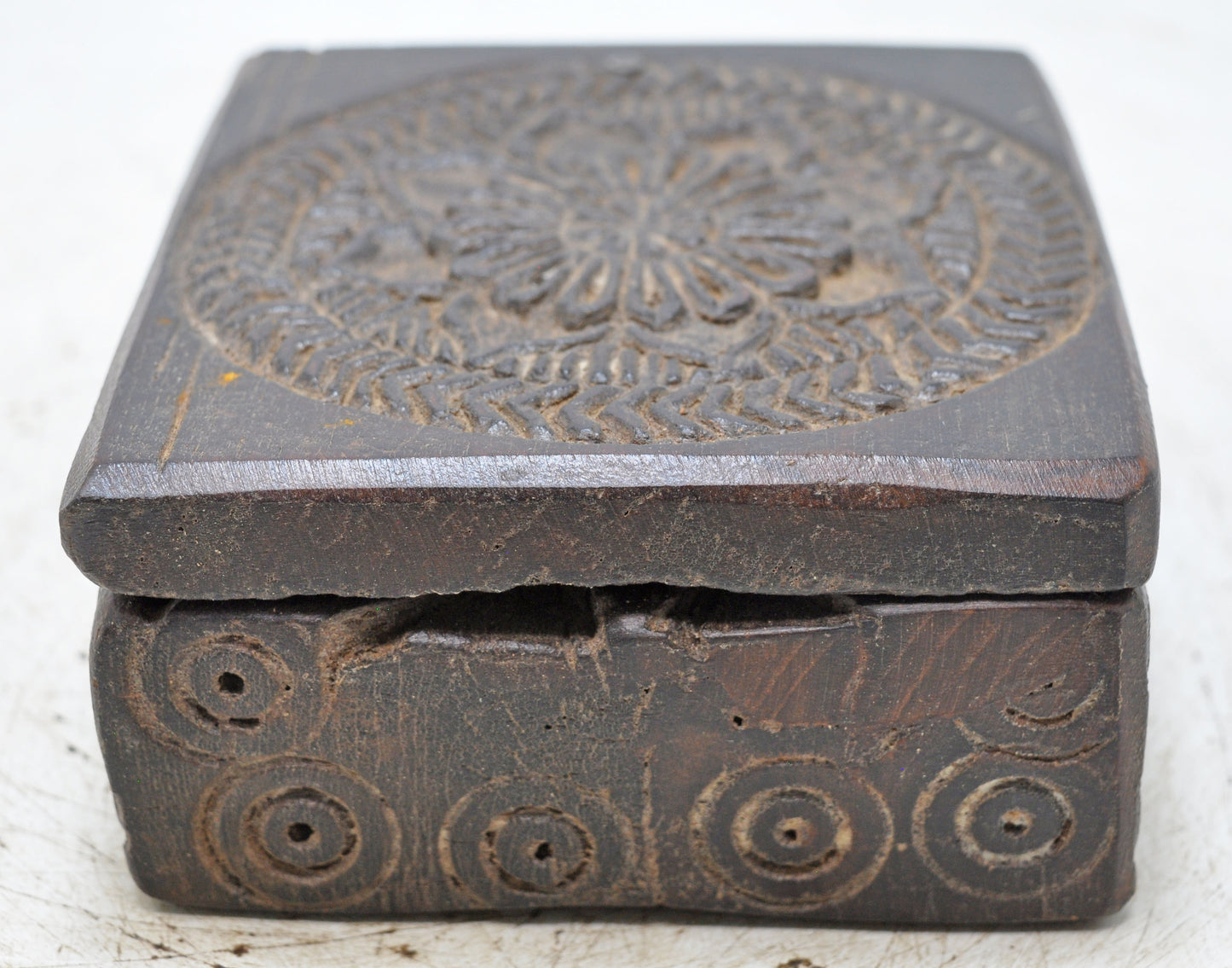 Antique Wooden Kitchenware Spice Box Original Old Hand Carved
