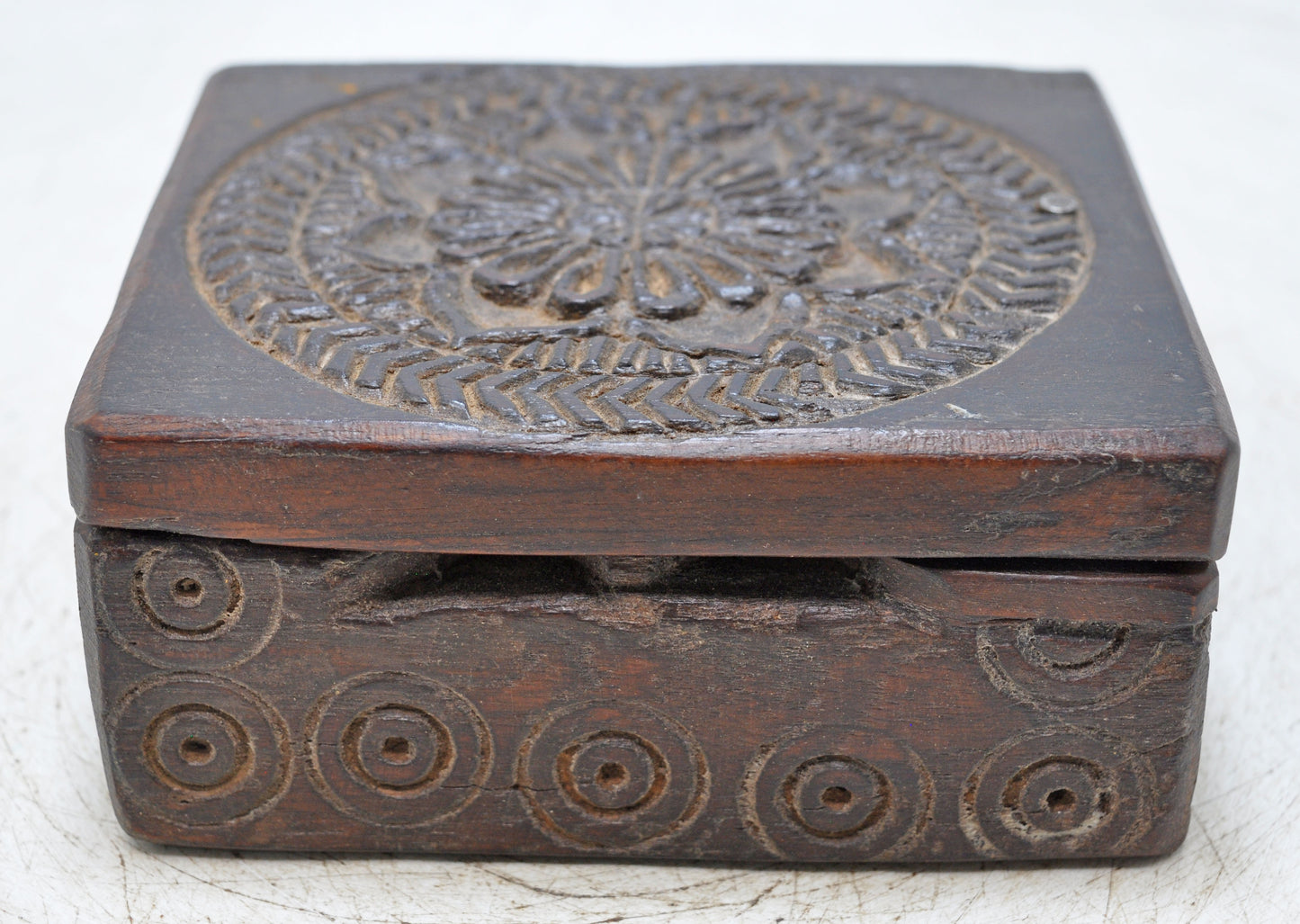 Antique Wooden Kitchenware Spice Box Original Old Hand Carved