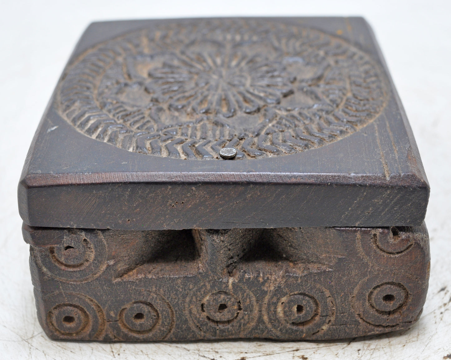 Antique Wooden Kitchenware Spice Box Original Old Hand Carved