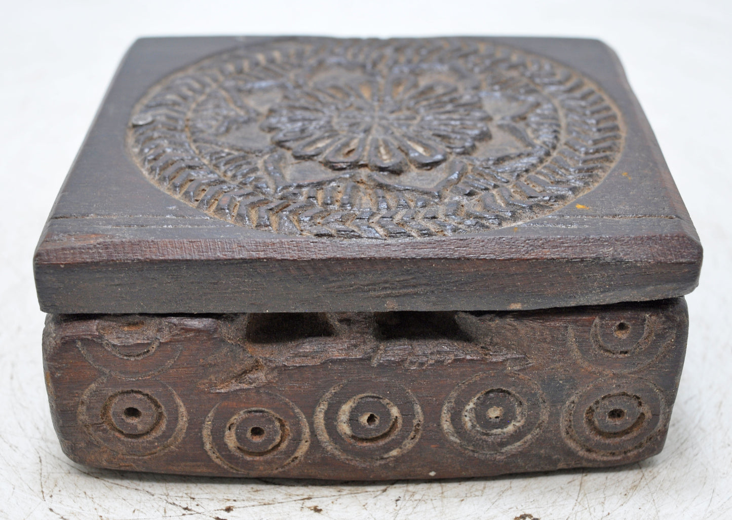 Antique Wooden Kitchenware Spice Box Original Old Hand Carved
