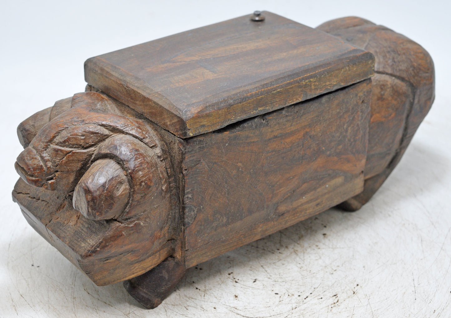 Antique Wooden Salt Spice Box Original Old Bull Shaped Original Old Fine Hand Carved