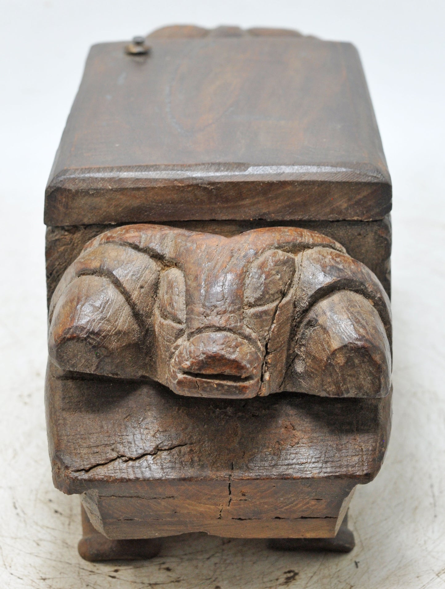 Antique Wooden Salt Spice Box Original Old Bull Shaped Original Old Fine Hand Carved