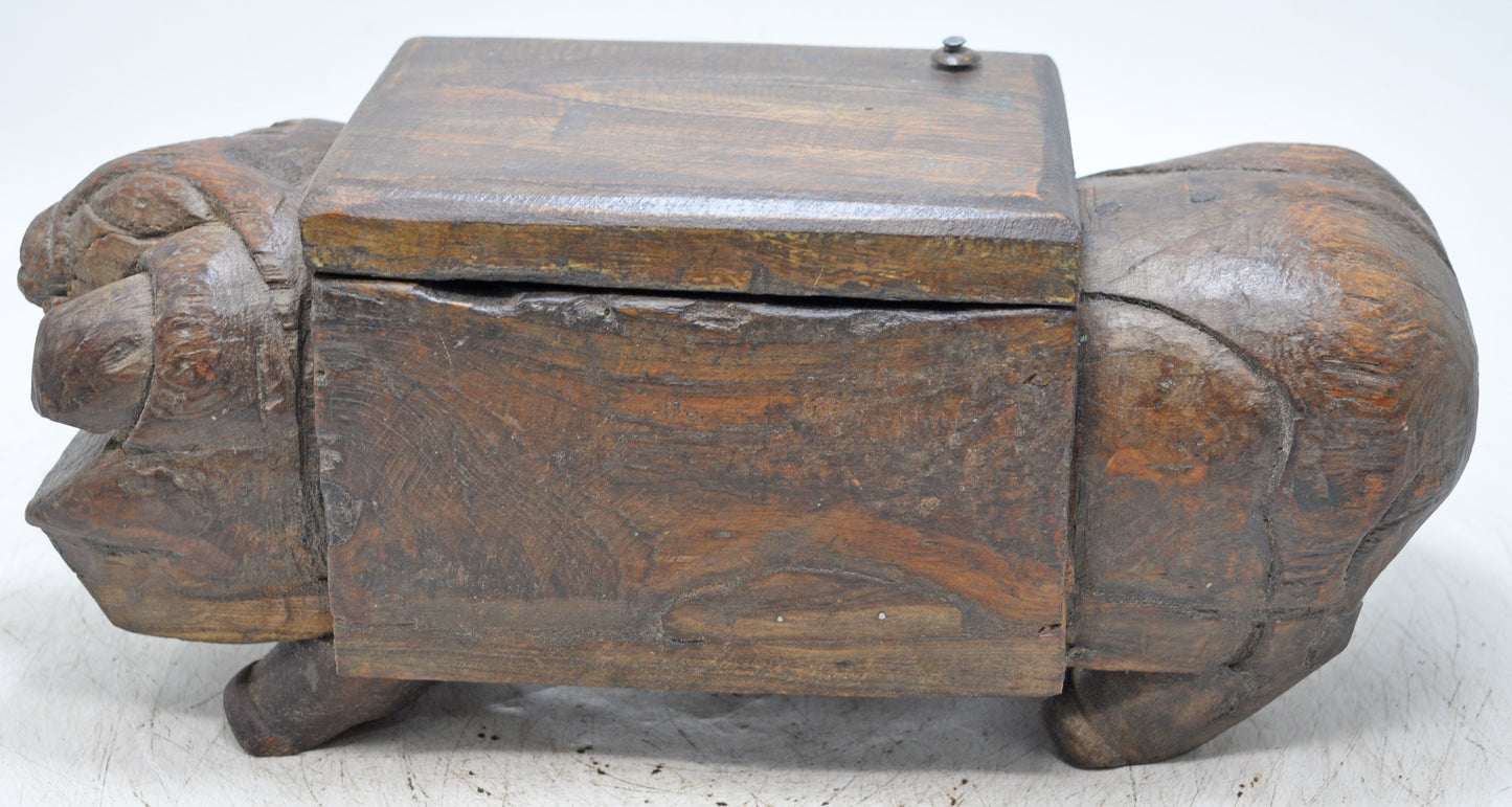 Antique Wooden Salt Spice Box Original Old Bull Shaped Original Old Fine Hand Carved