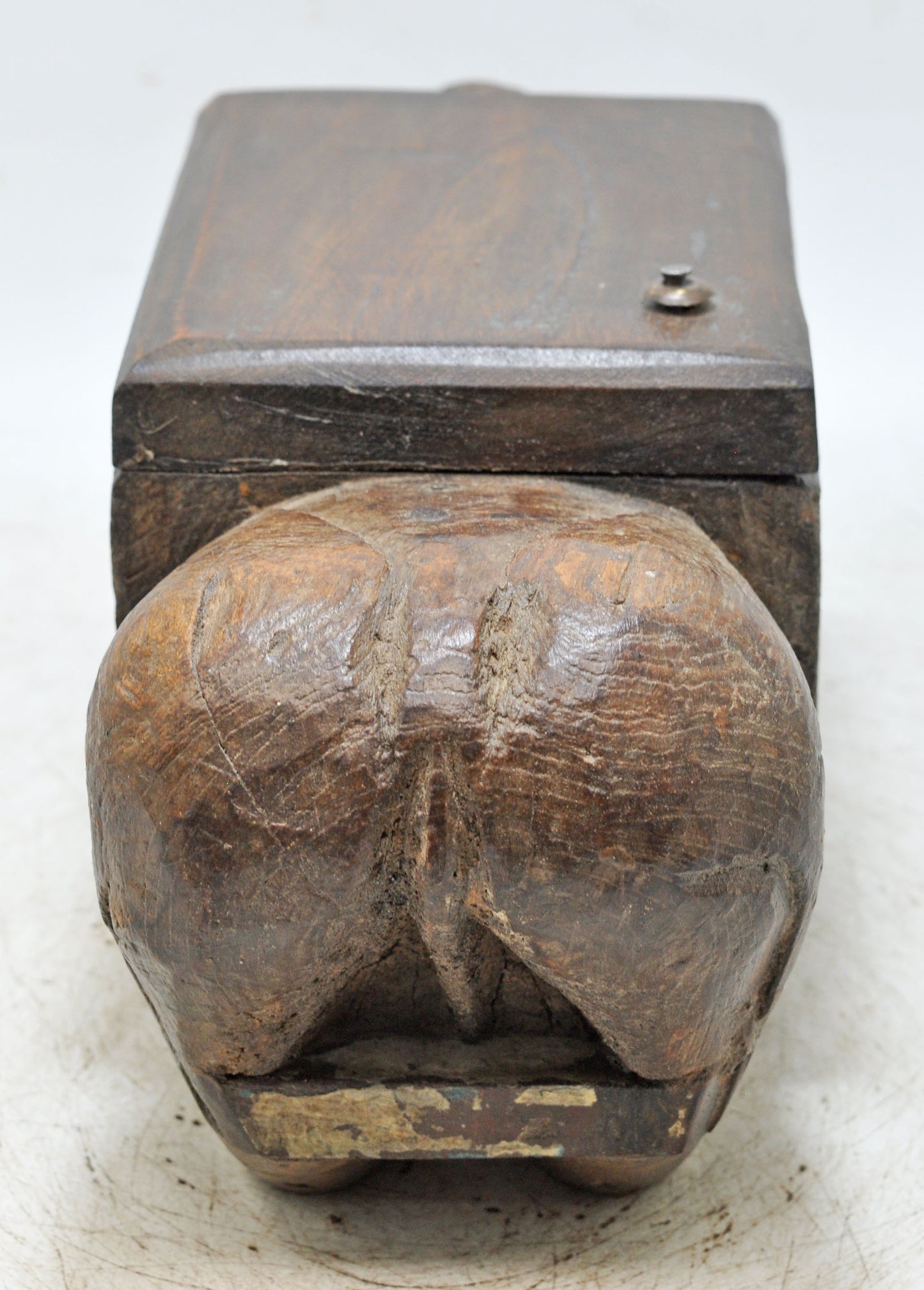 Antique Wooden Salt Spice Box Original Old Bull Shaped Original Old Fine Hand Carved