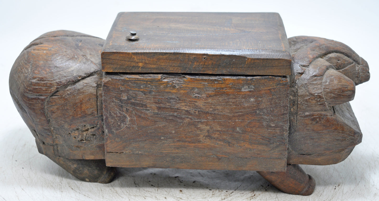 Antique Wooden Salt Spice Box Original Old Bull Shaped Original Old Fine Hand Carved