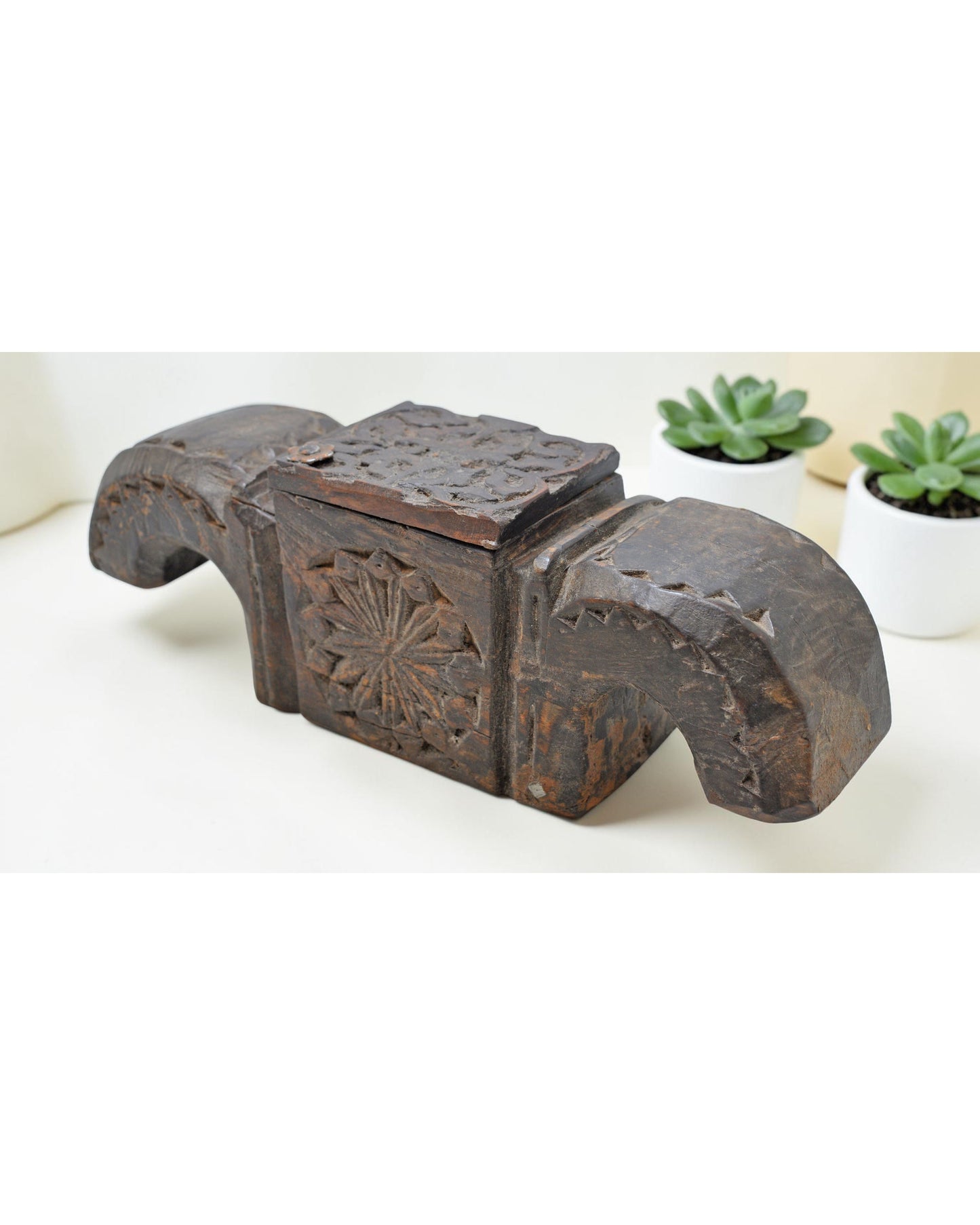 Antique Wooden Salt Spice Box Original Old Hand Carved Floral Designs