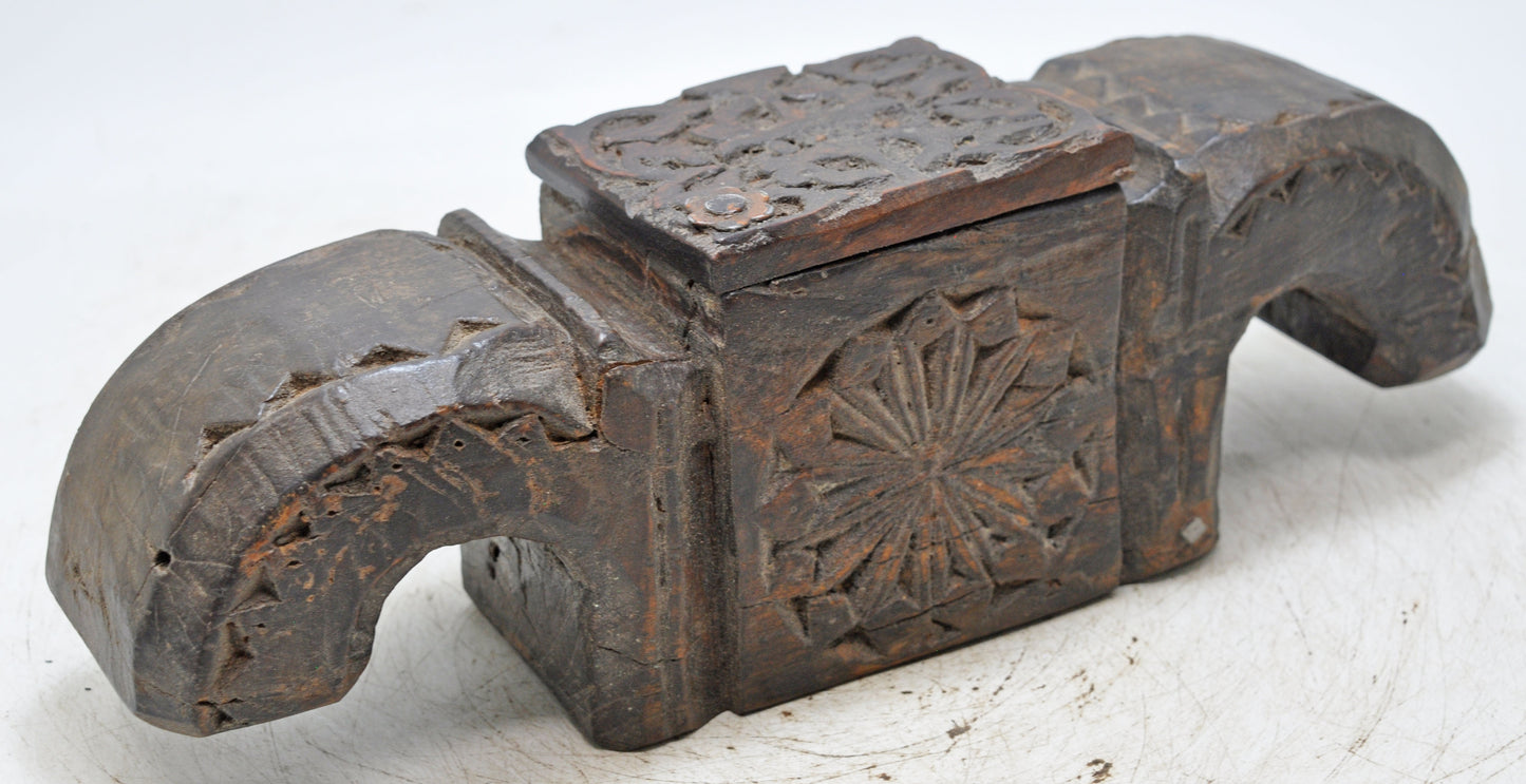 Antique Wooden Salt Spice Box Original Old Hand Carved Floral Designs