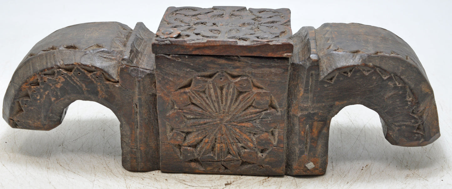 Antique Wooden Salt Spice Box Original Old Hand Carved Floral Designs