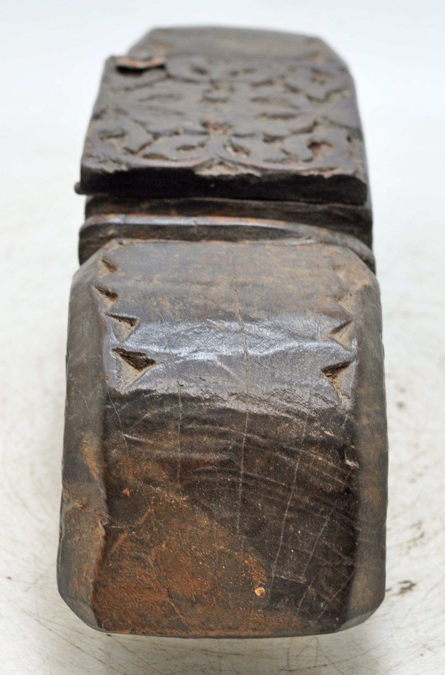 Antique Wooden Salt Spice Box Original Old Hand Carved Floral Designs