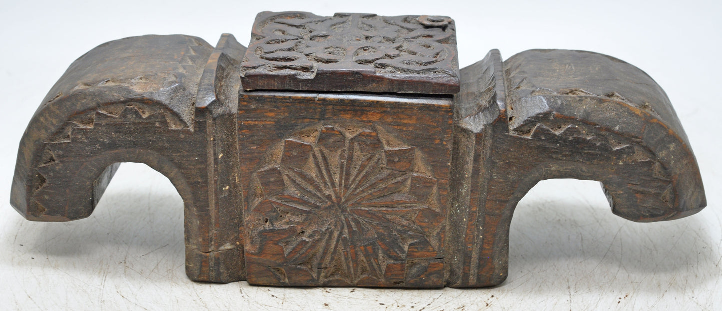 Antique Wooden Salt Spice Box Original Old Hand Carved Floral Designs