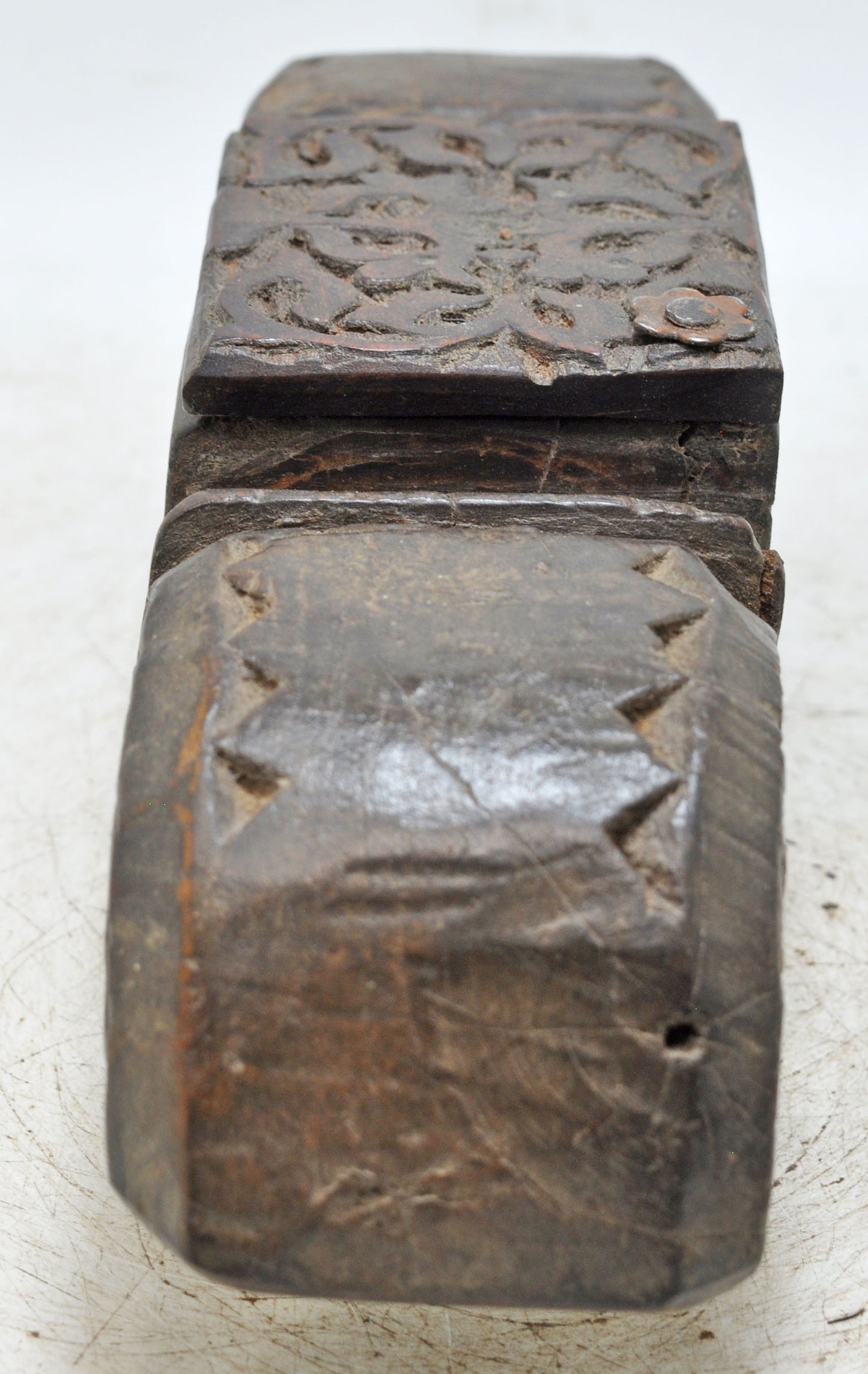 Antique Wooden Salt Spice Box Original Old Hand Carved Floral Designs