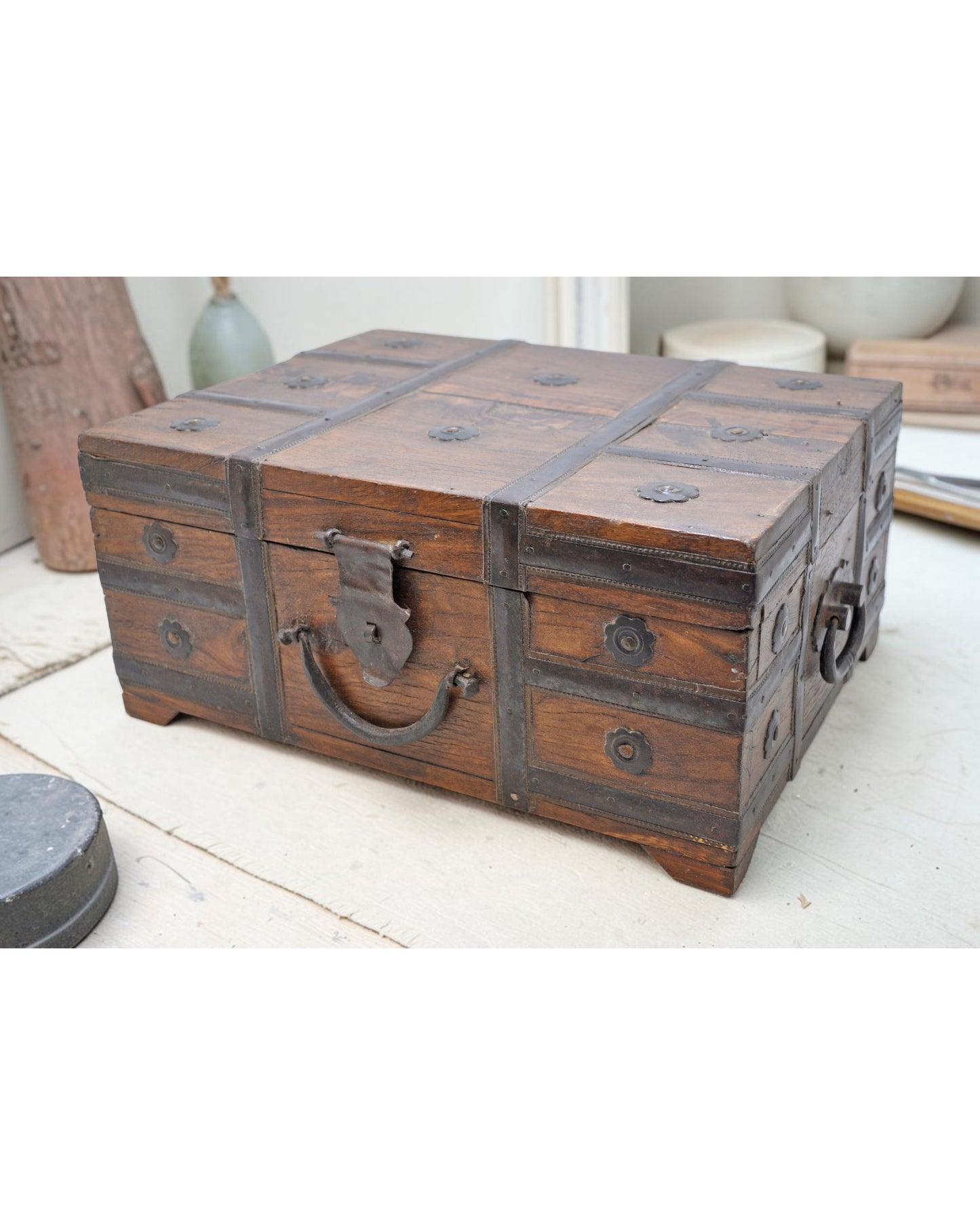 Vintage Wooden Storage Chest Box Original Old Hand Crafted Metal Fitted